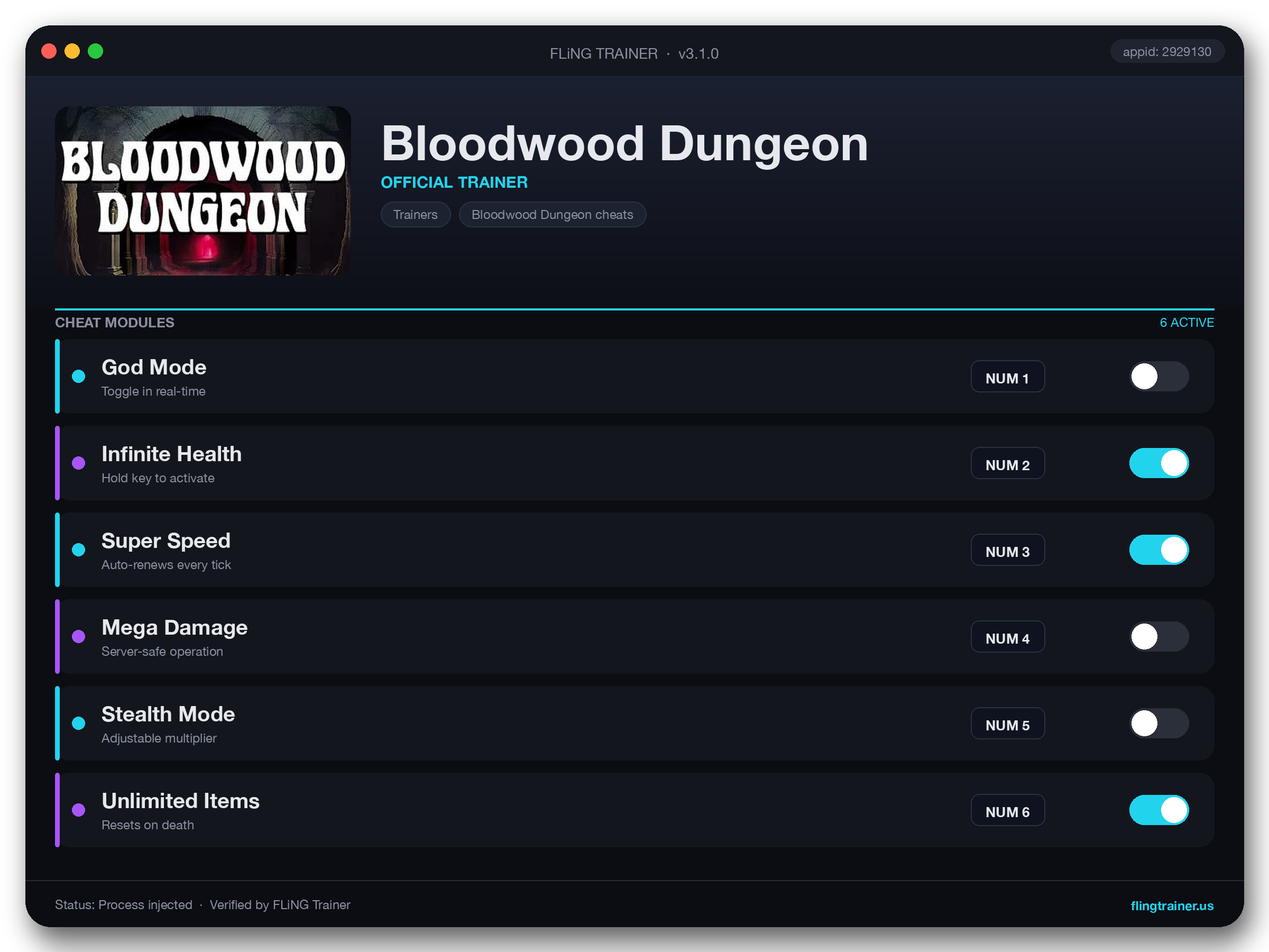 Bloodwood Dungeon Trainer interface