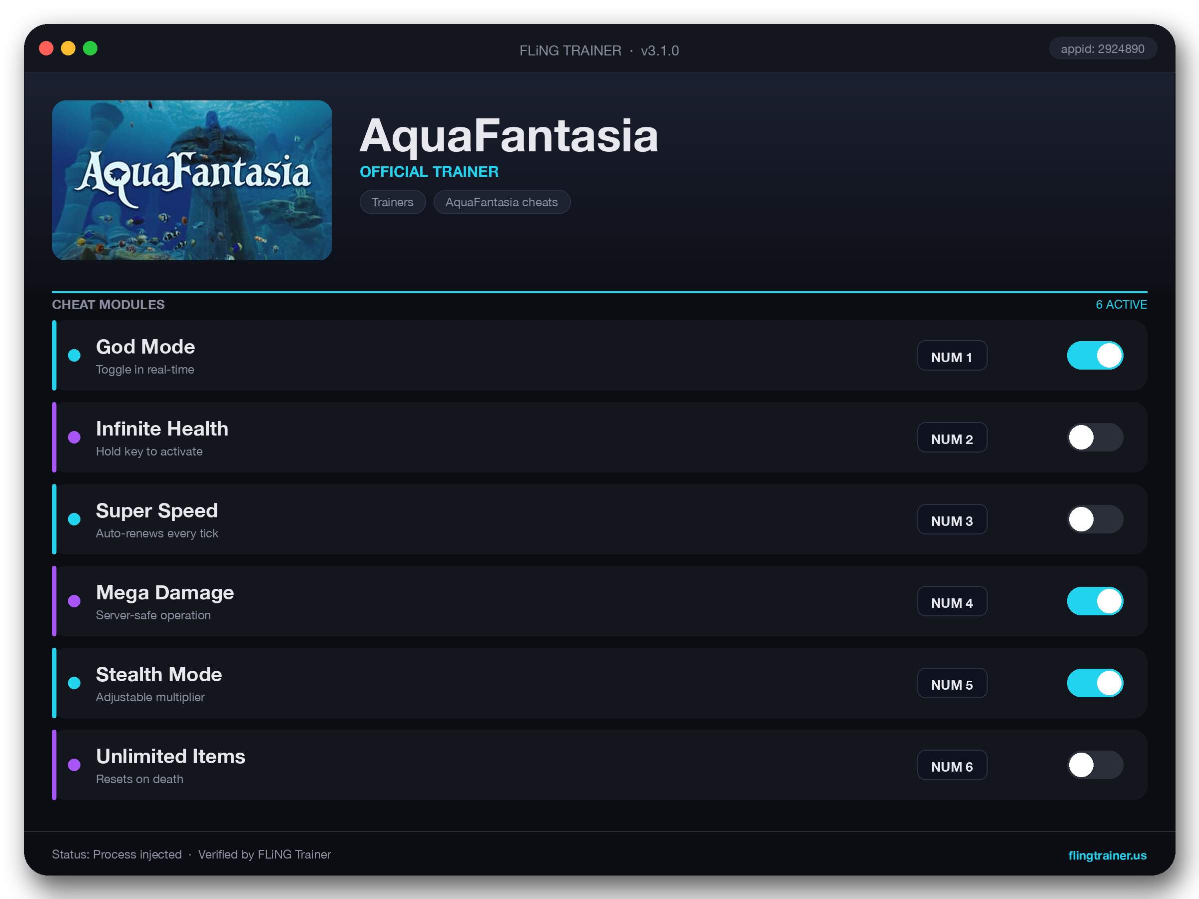 AquaFantasia Trainer interface