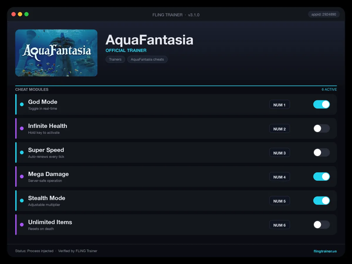 AquaFantasia Trainer interface