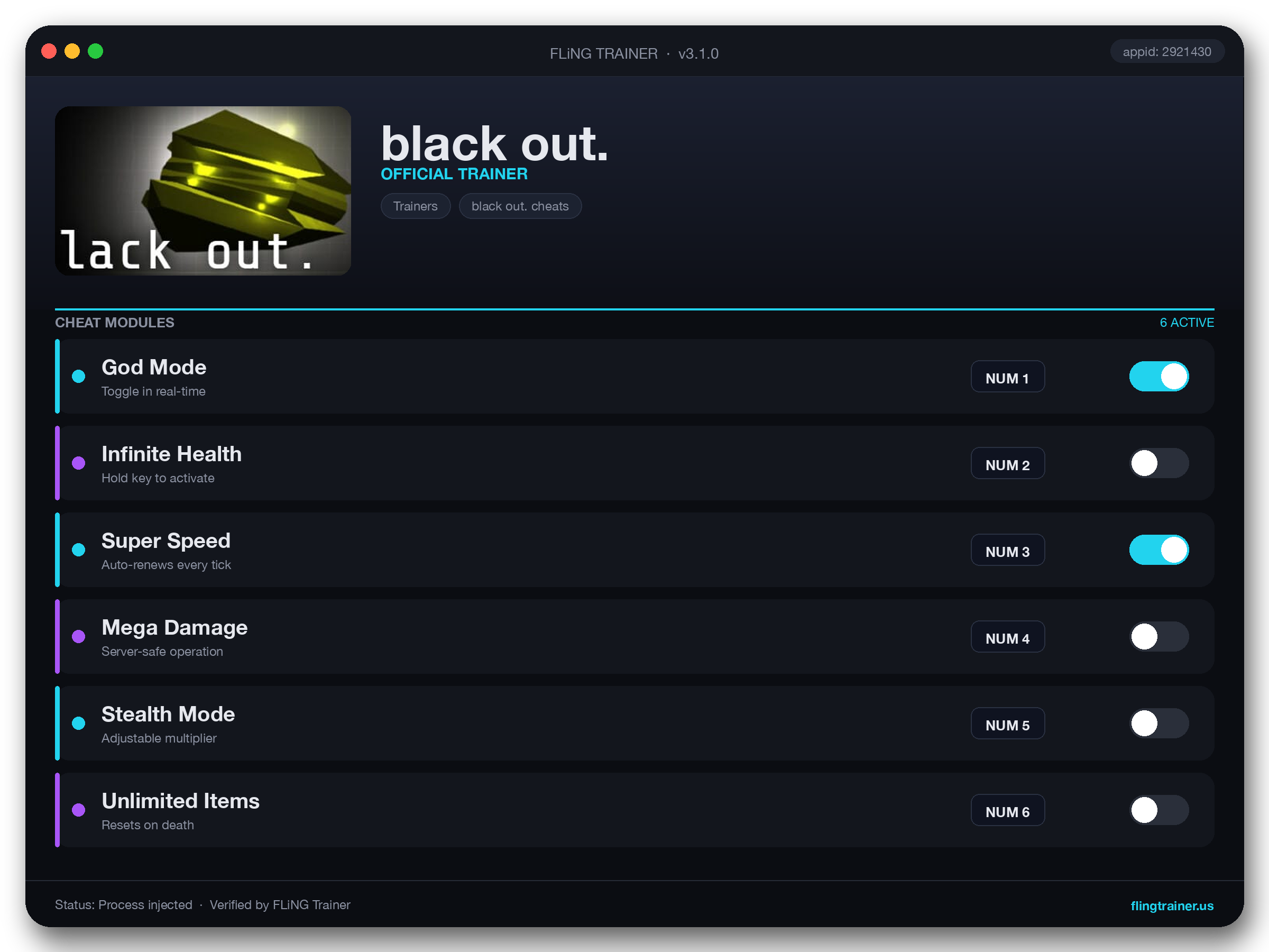 black out. Trainer interface