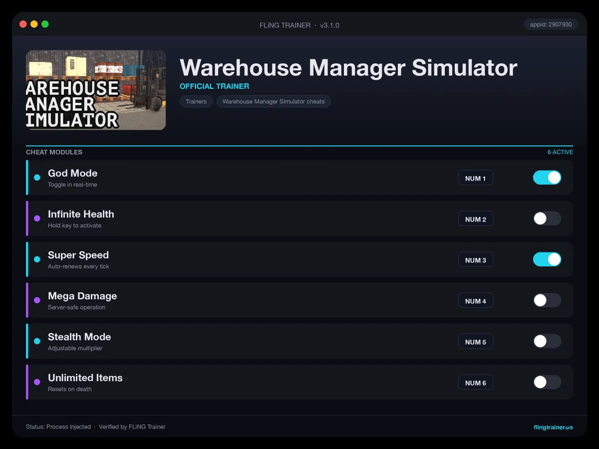 Warehouse Manager Simulator Trainer interface