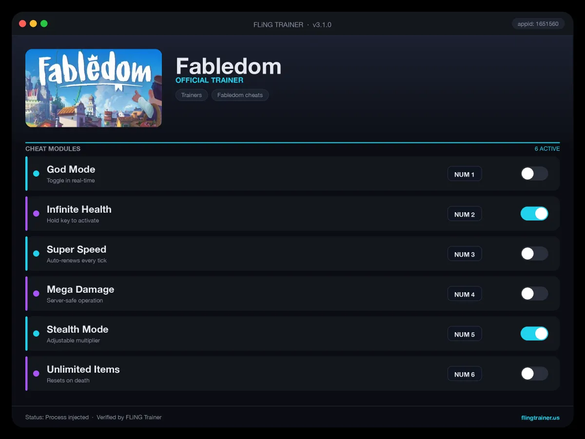 Fabledom Trainer interface