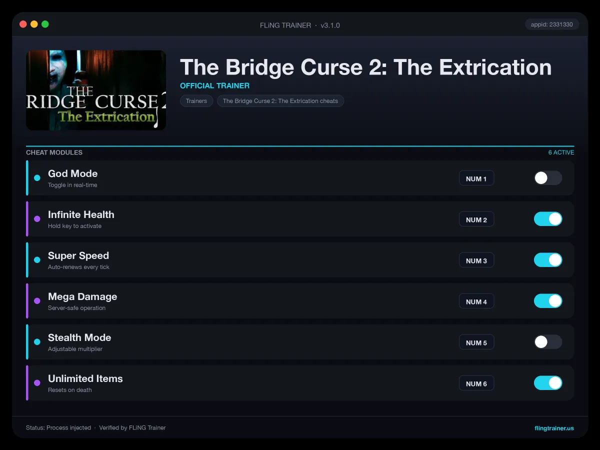 The Bridge Curse 2: The Extrication Trainer interface