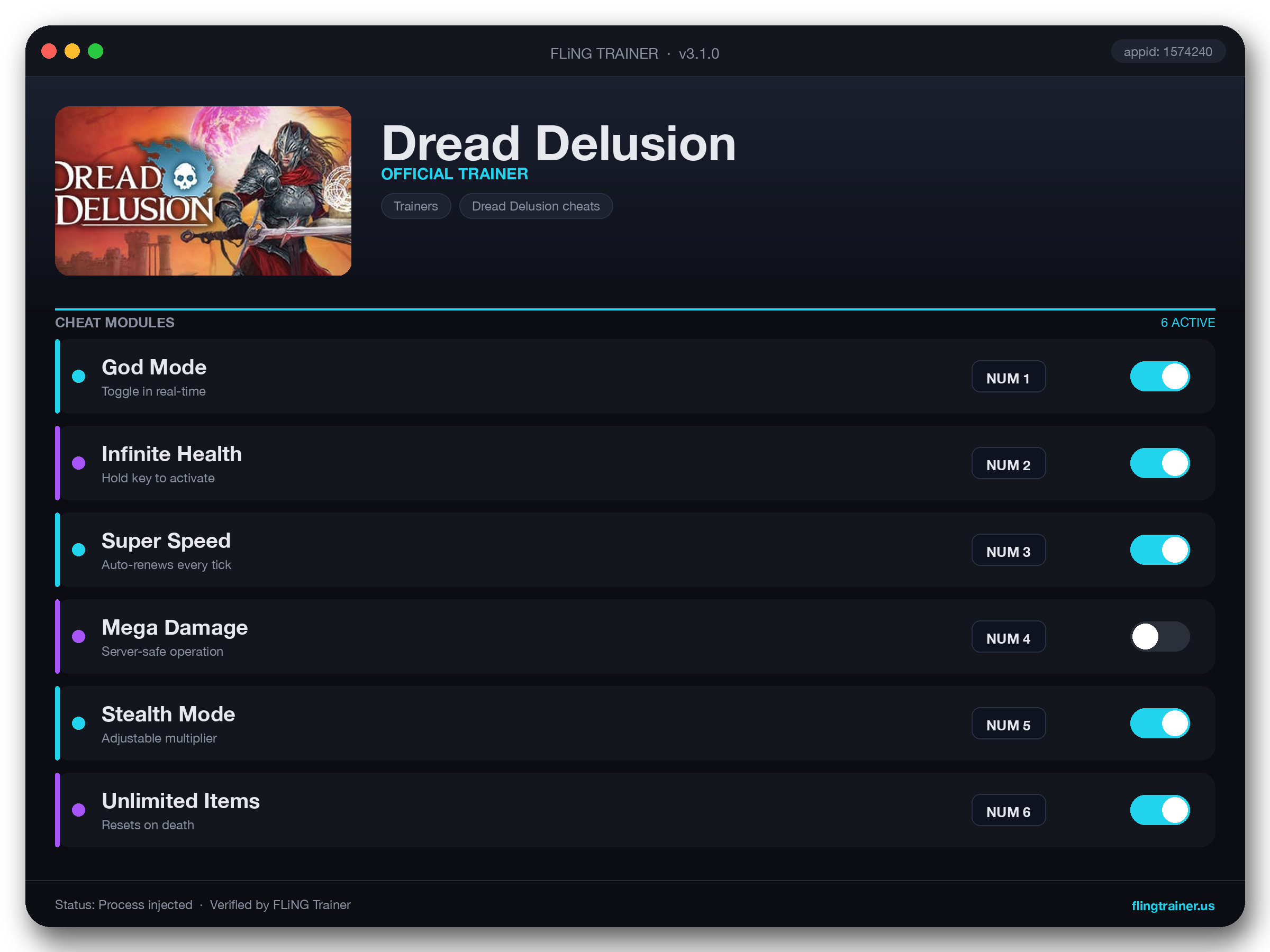 Dread Delusion Trainer interface
