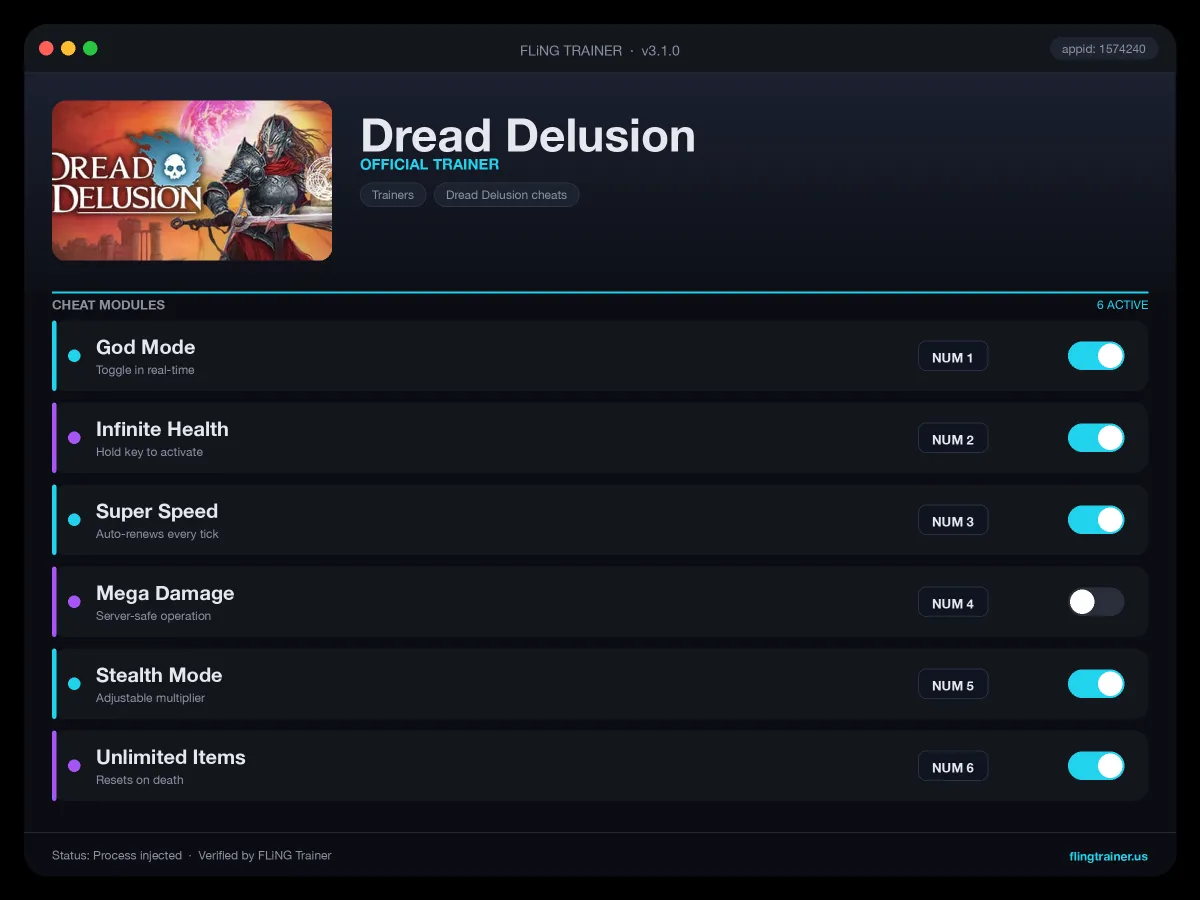 Dread Delusion Trainer interface
