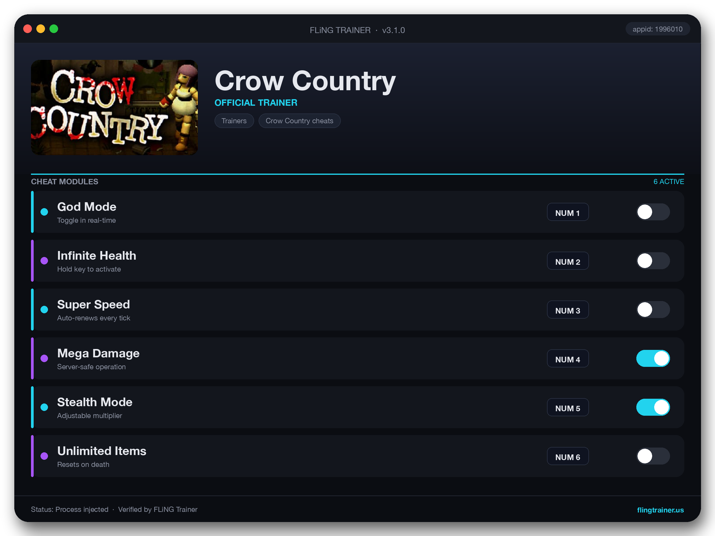 Crow Country Trainer interface