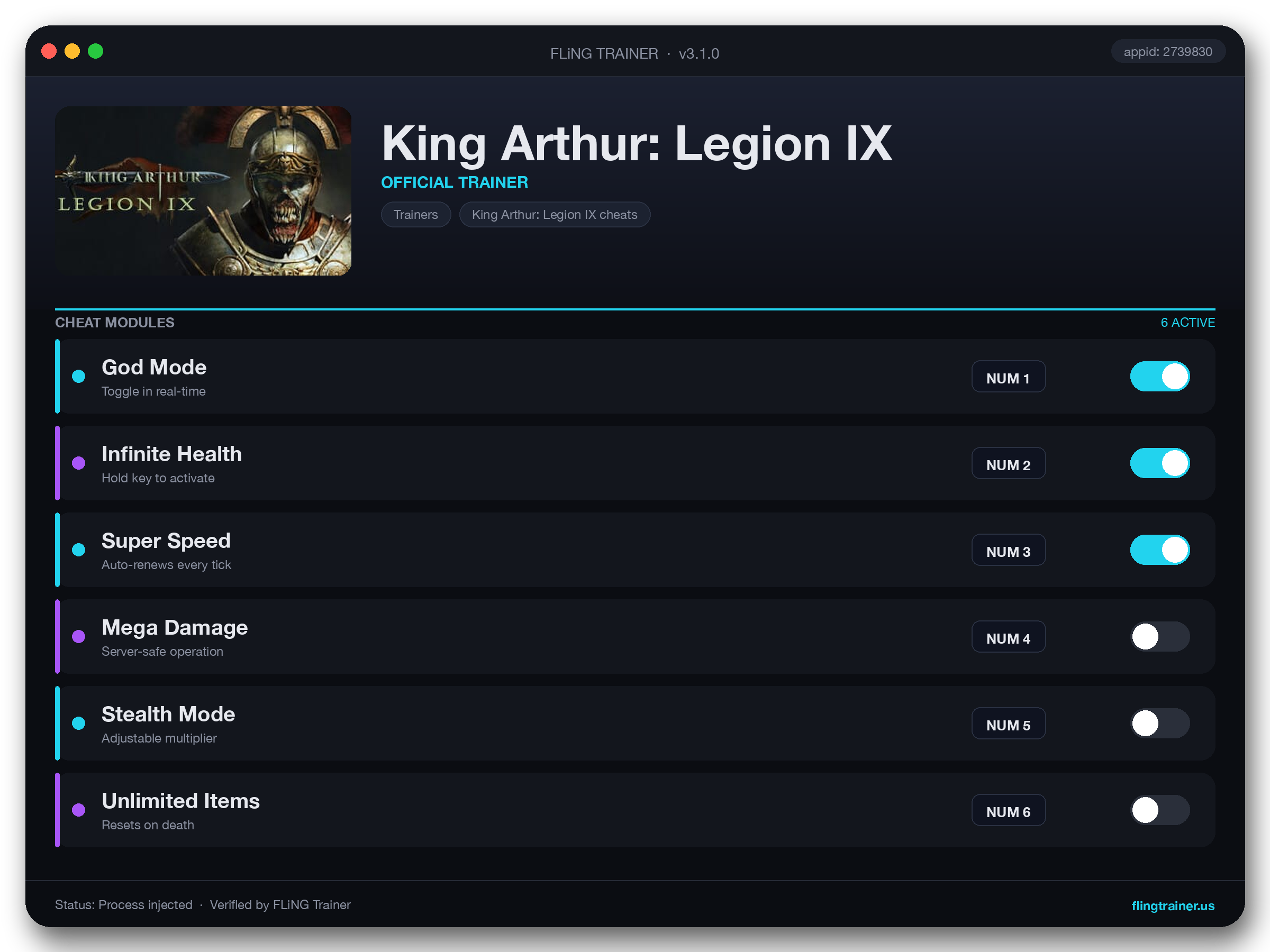 King Arthur: Legion IX Trainer interface