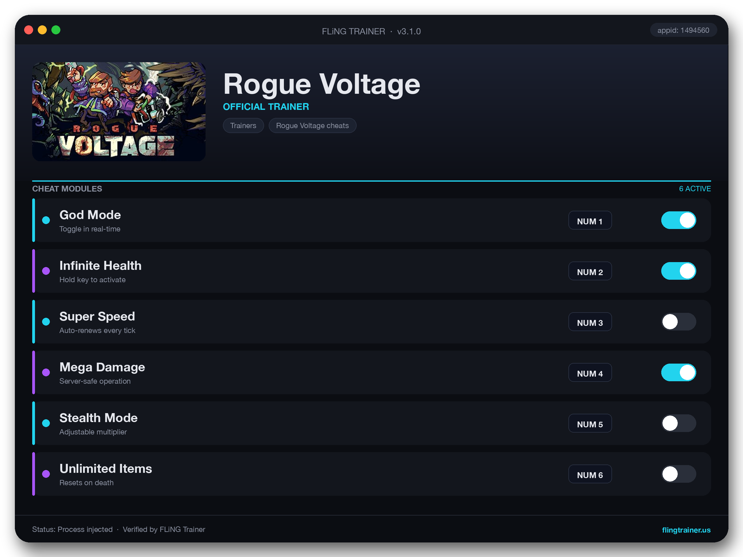 Rogue Voltage Trainer interface
