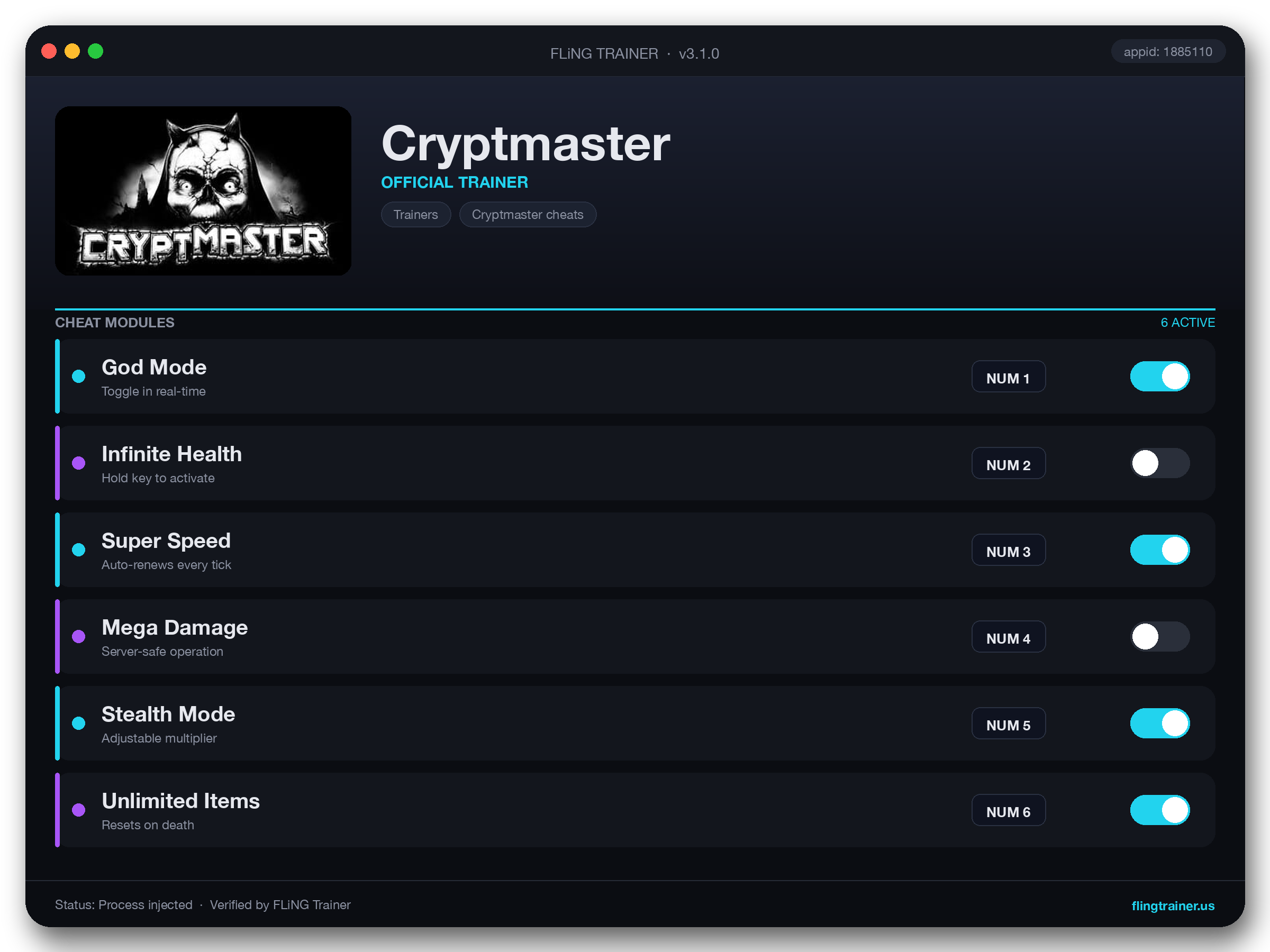 Cryptmaster Trainer interface