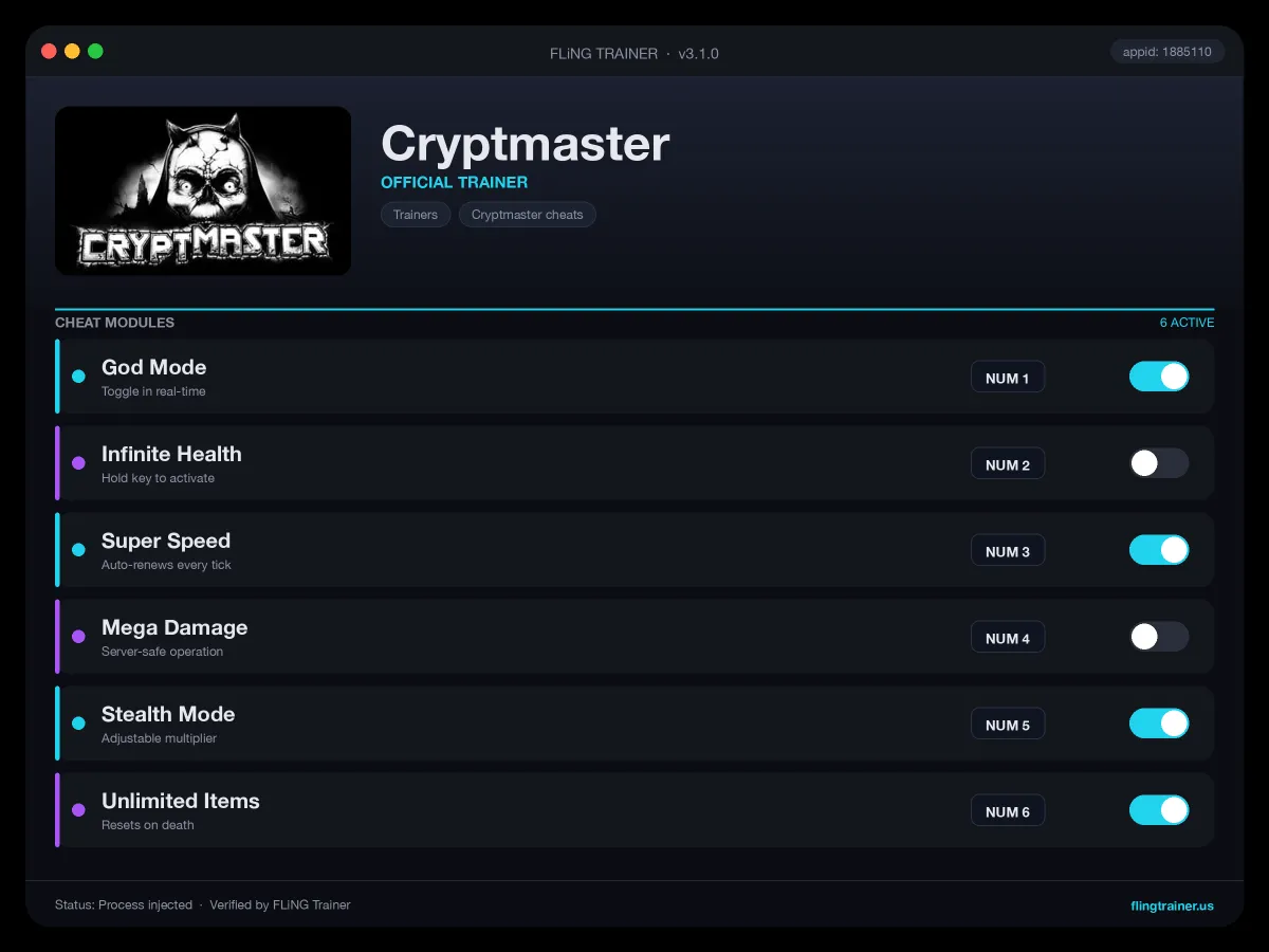 Cryptmaster Trainer interface