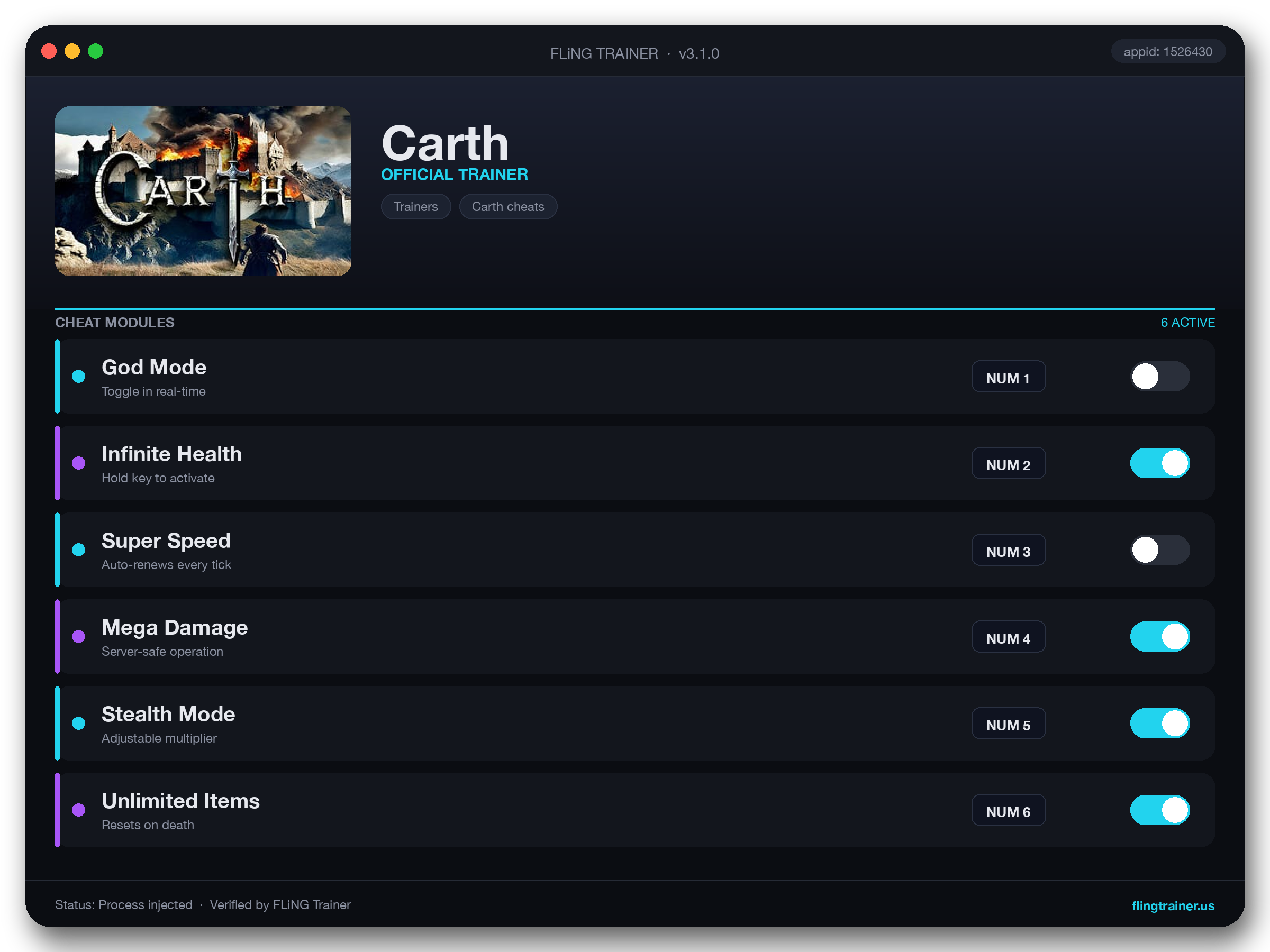 Carth Trainer interface