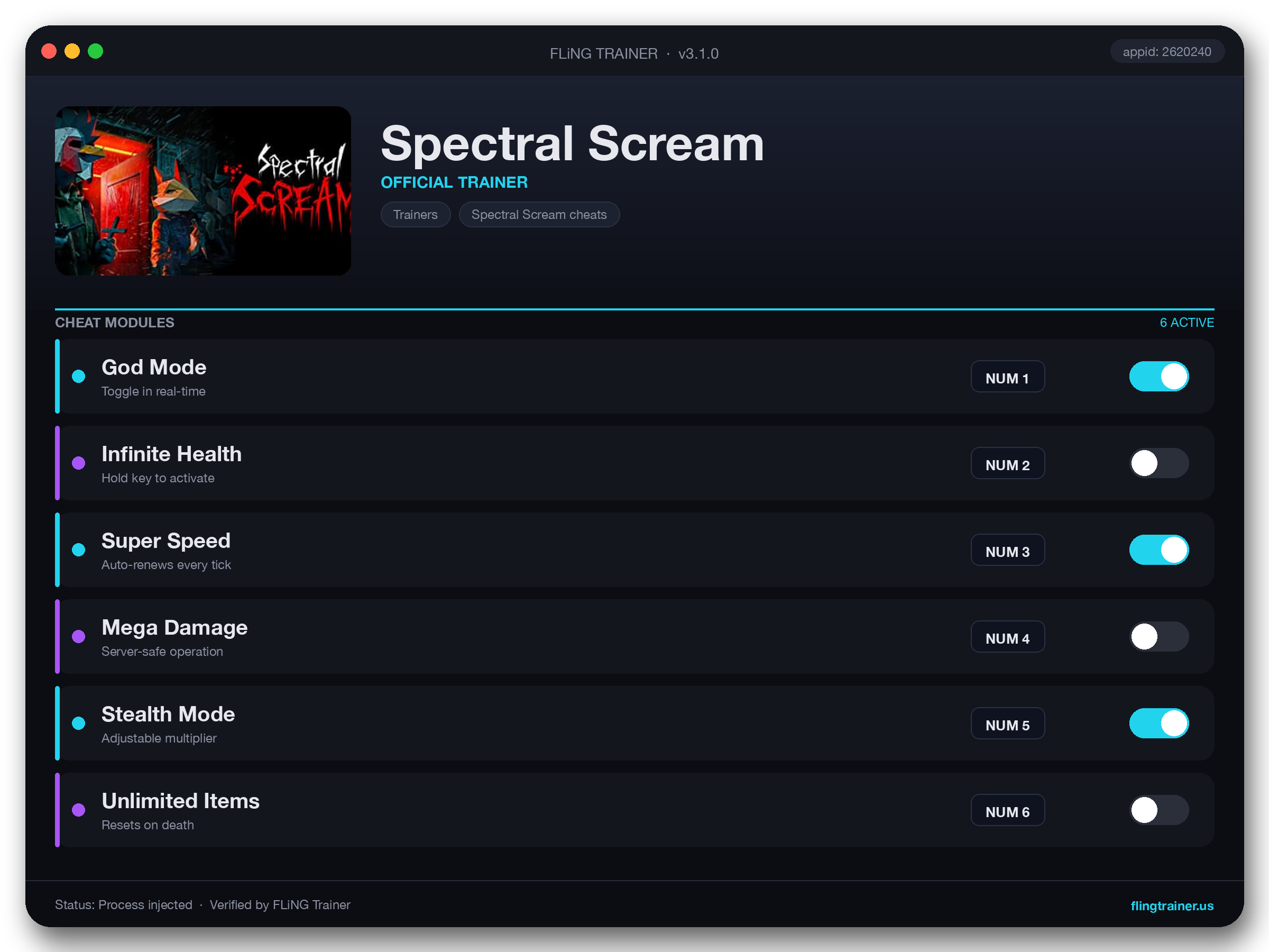 Spectral Scream Trainer interface