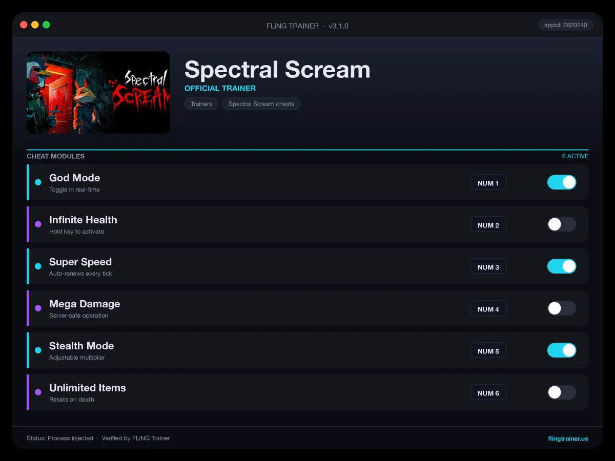 Spectral Scream Trainer interface