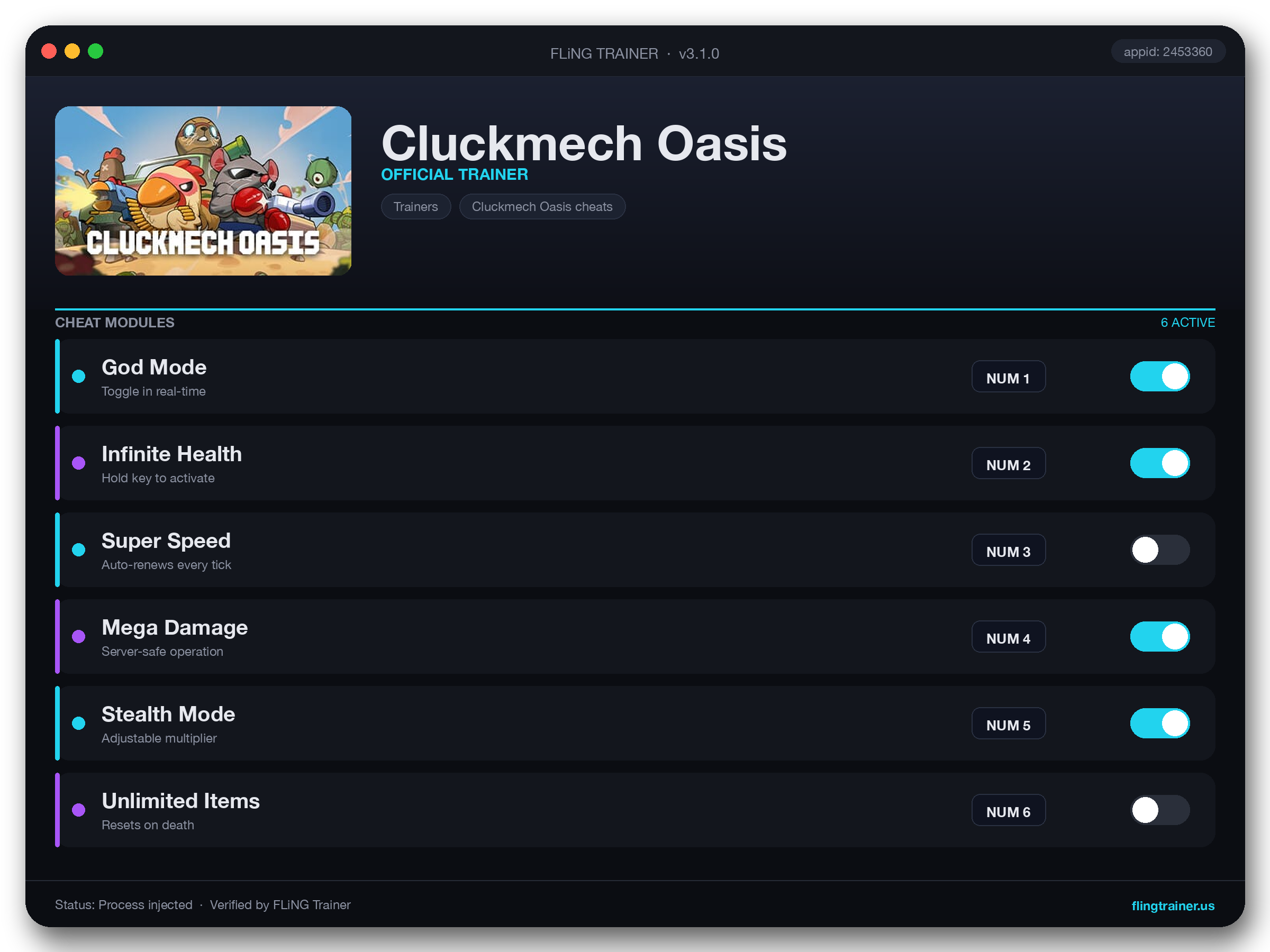 Cluckmech Oasis Trainer interface