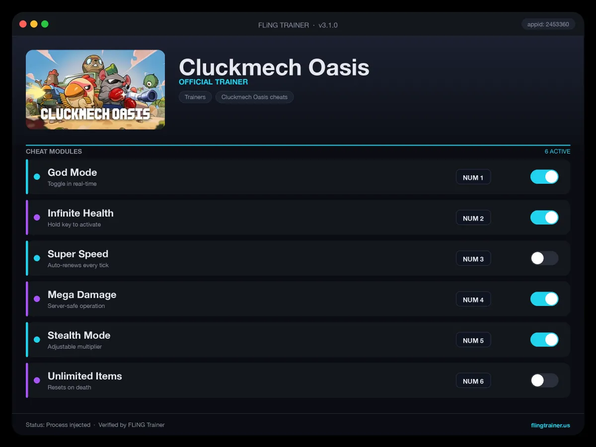 Cluckmech Oasis Trainer interface