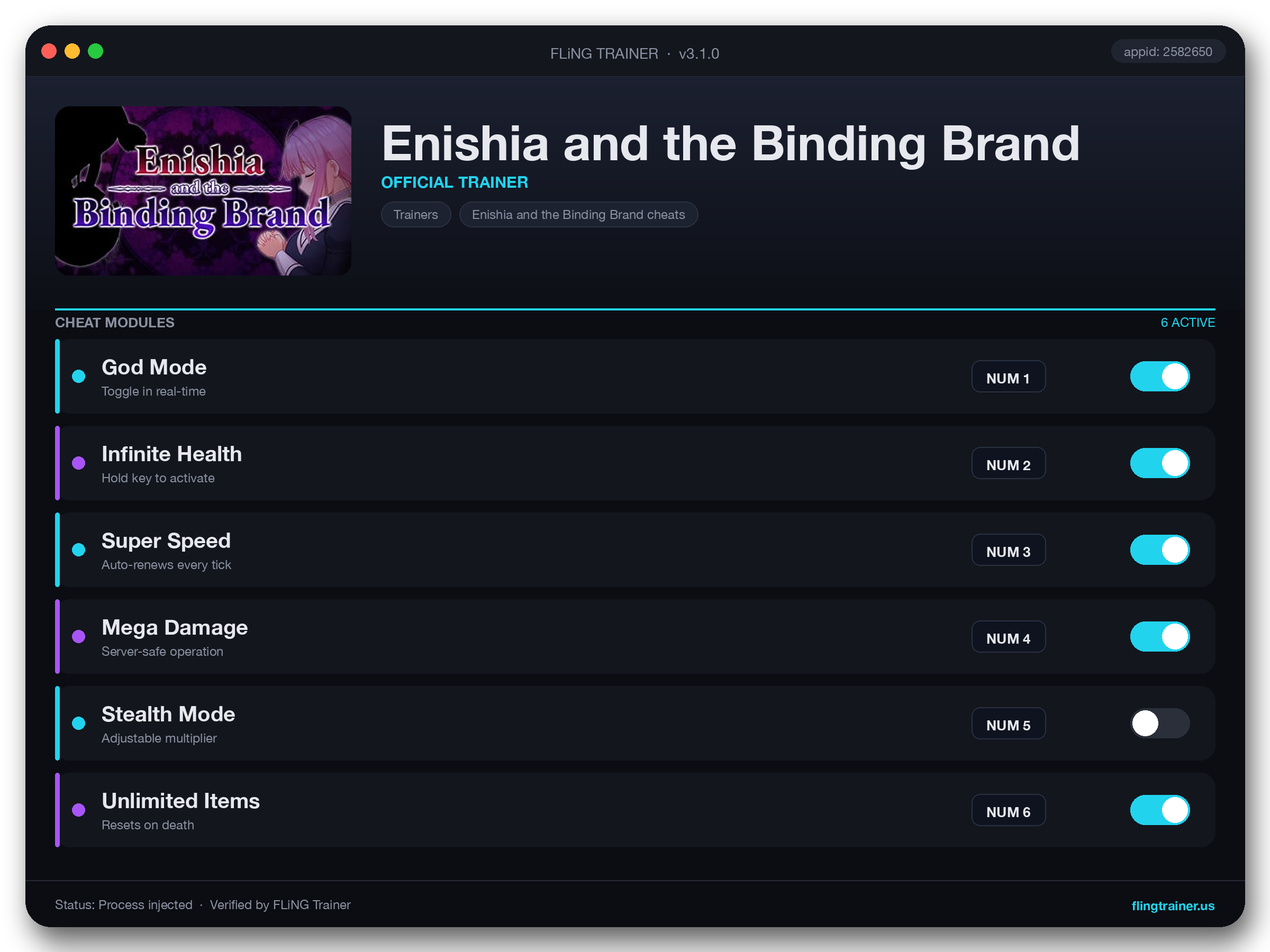 Enishia and the Binding Brand Trainer interface