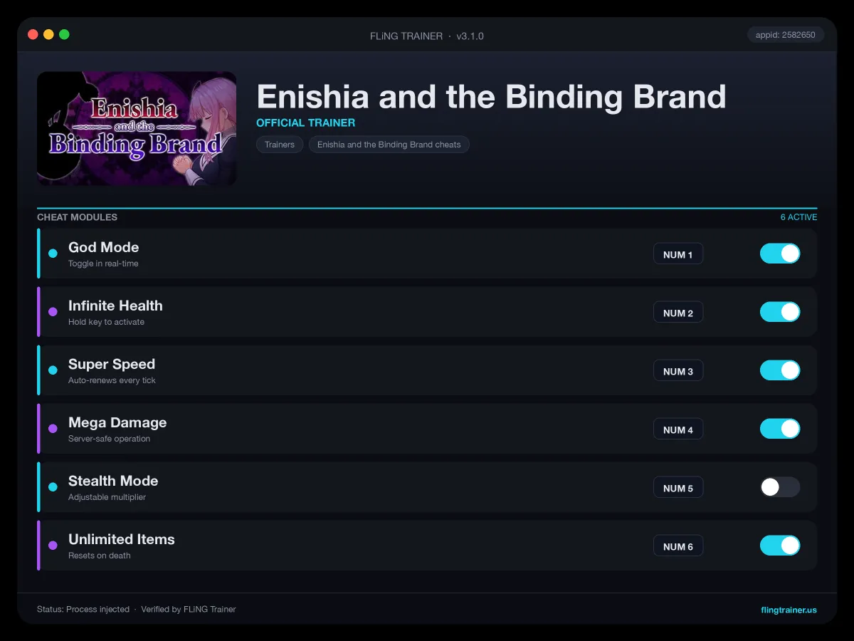 Enishia and the Binding Brand Trainer interface