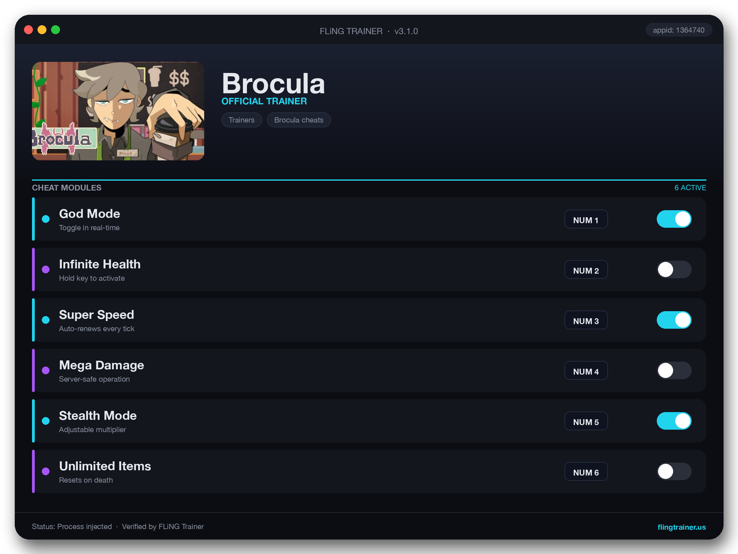 Brocula Trainer interface