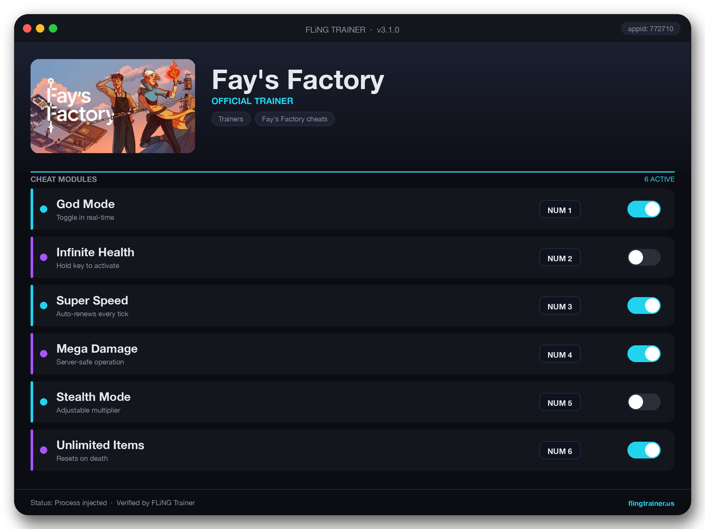 Fay's Factory Trainer interface