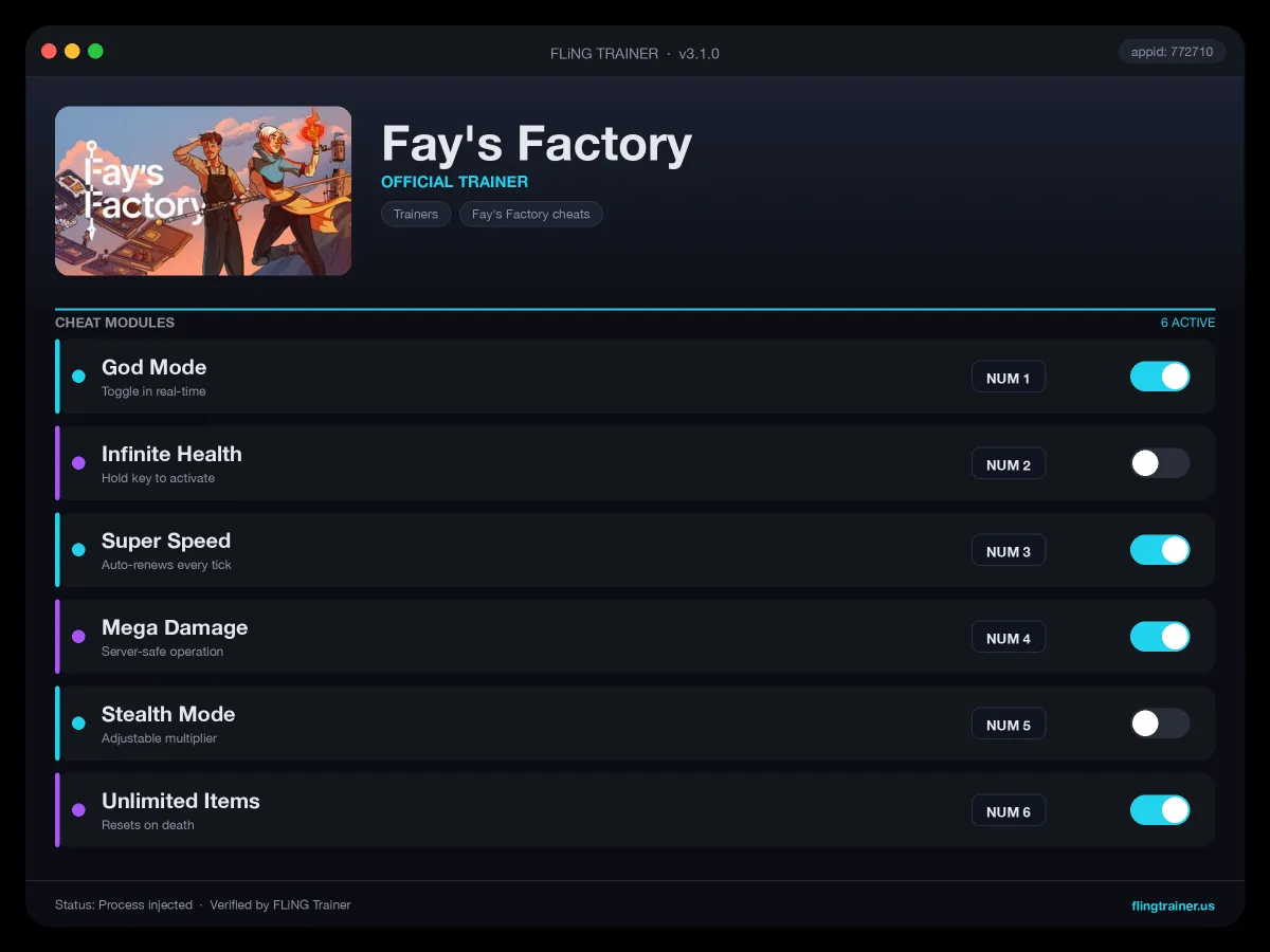 Fay's Factory Trainer interface