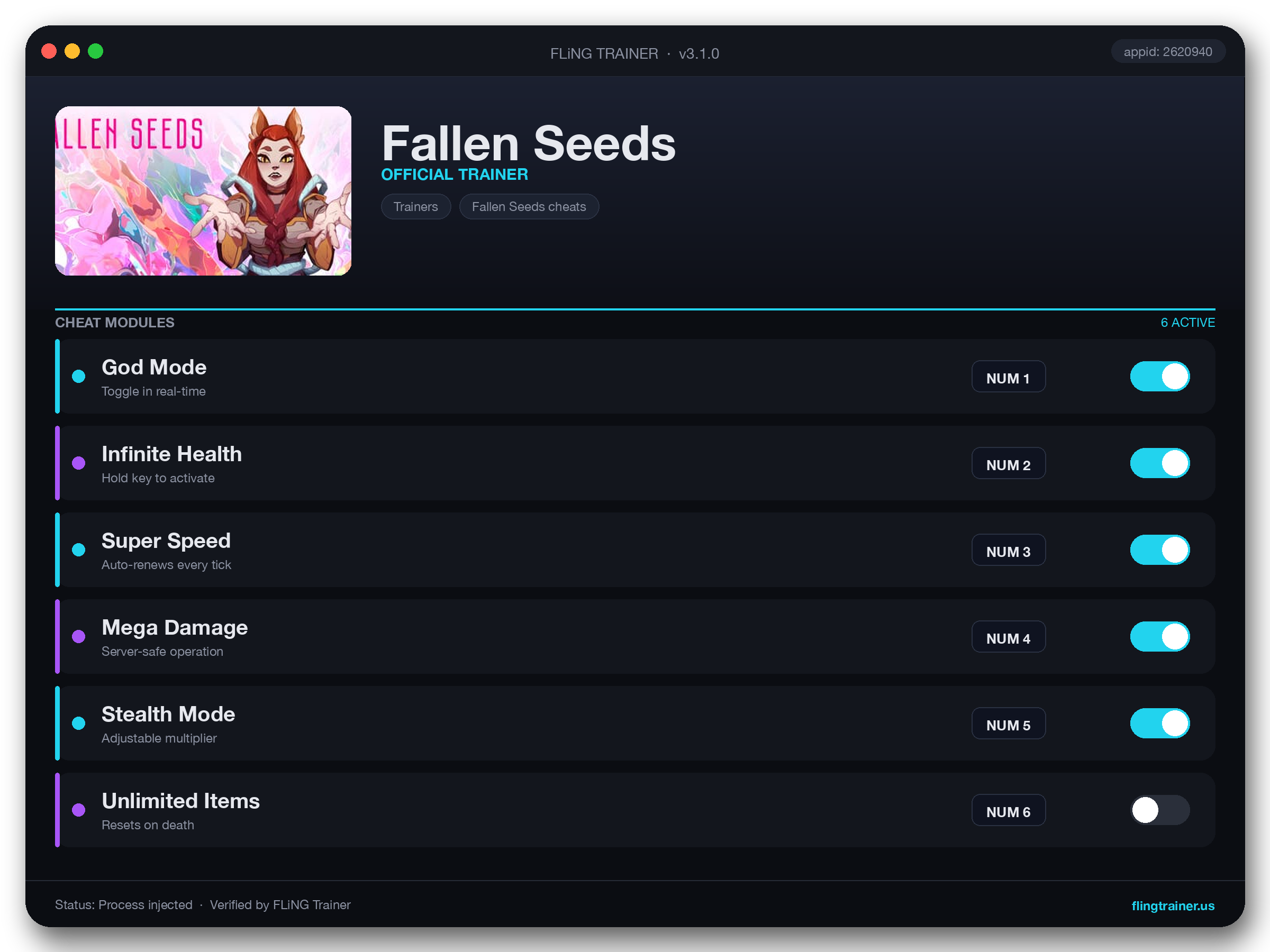 Fallen Seeds Trainer interface