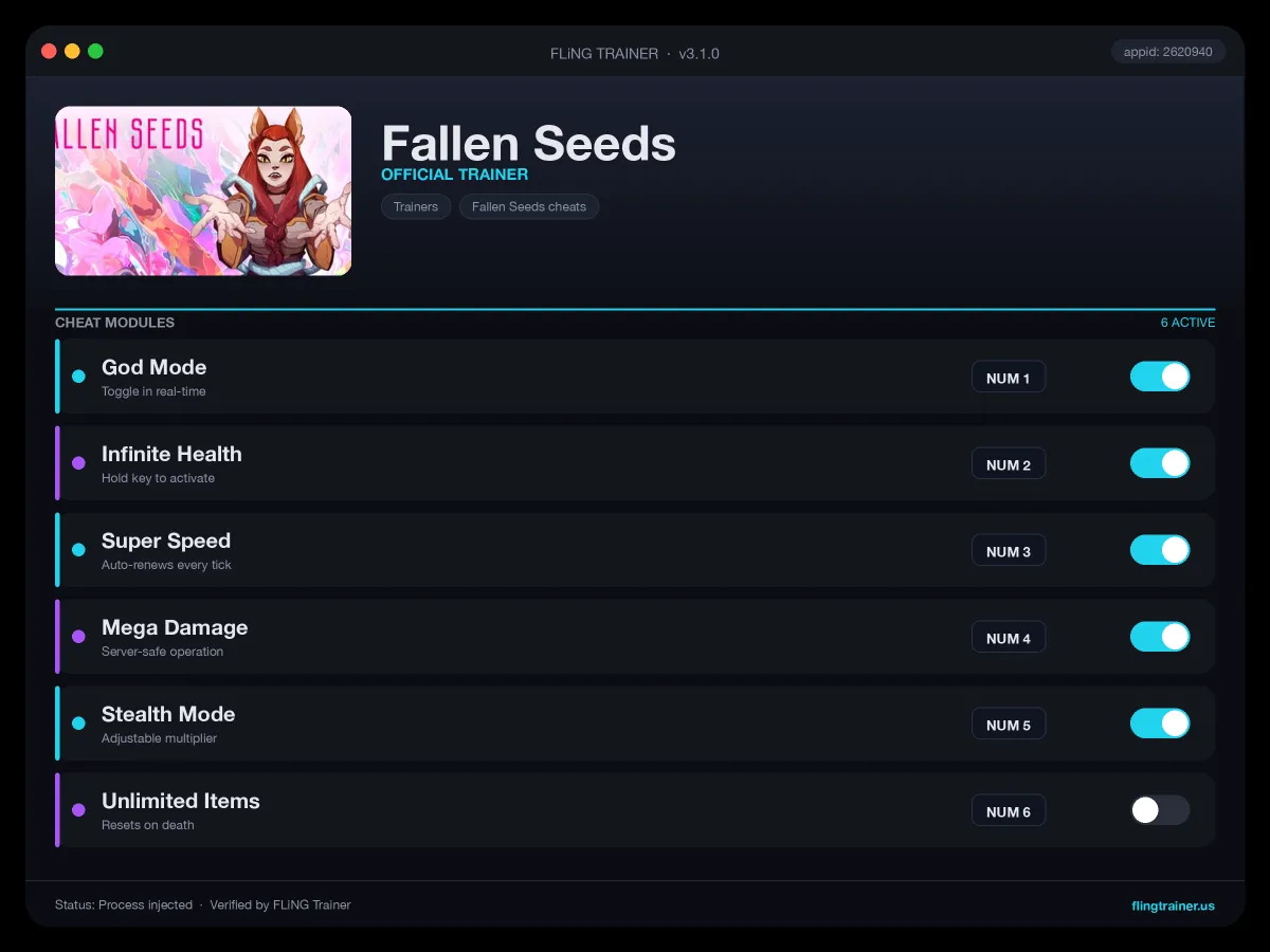 Fallen Seeds Trainer interface