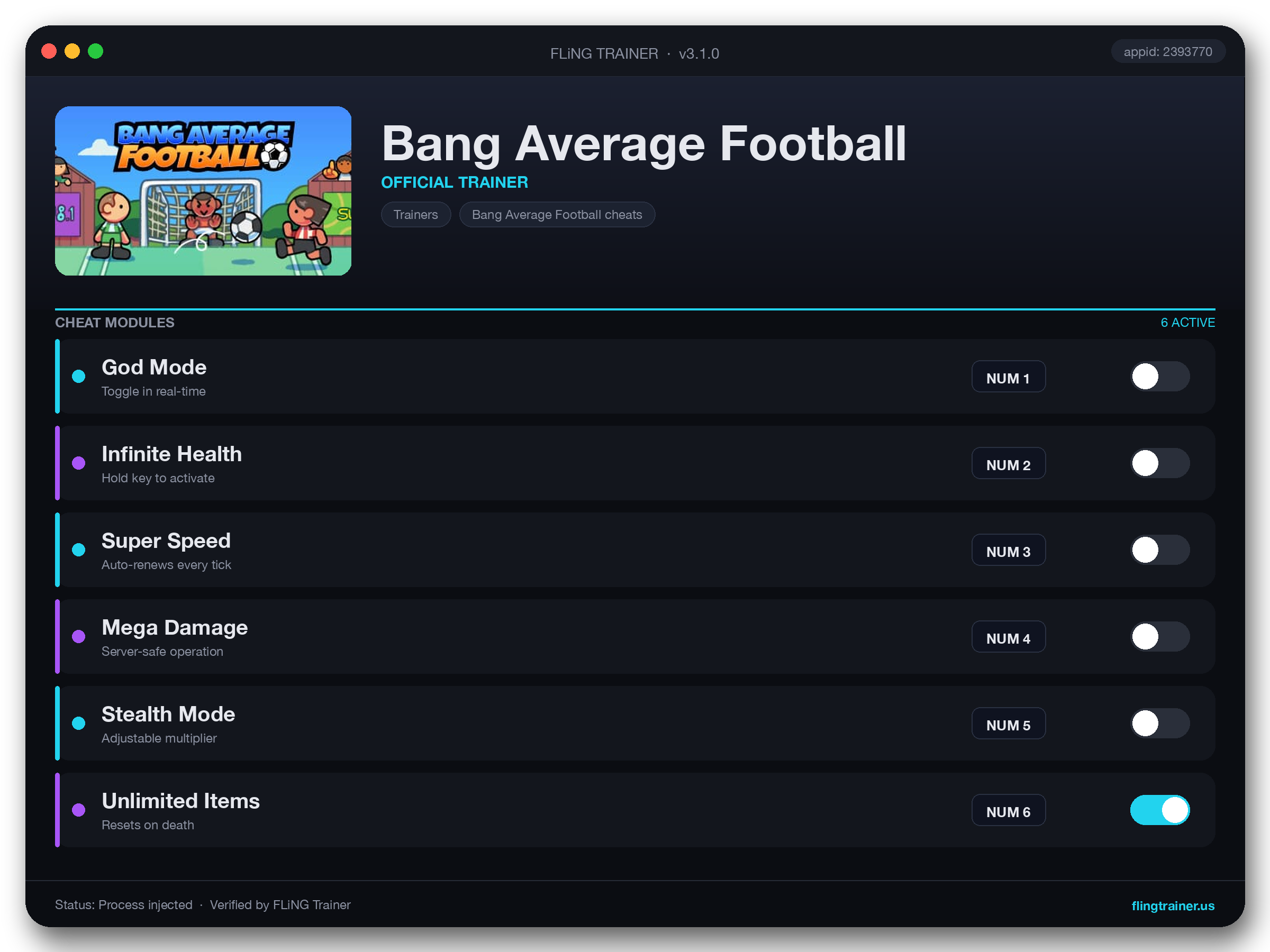 Bang Average Football Trainer interface