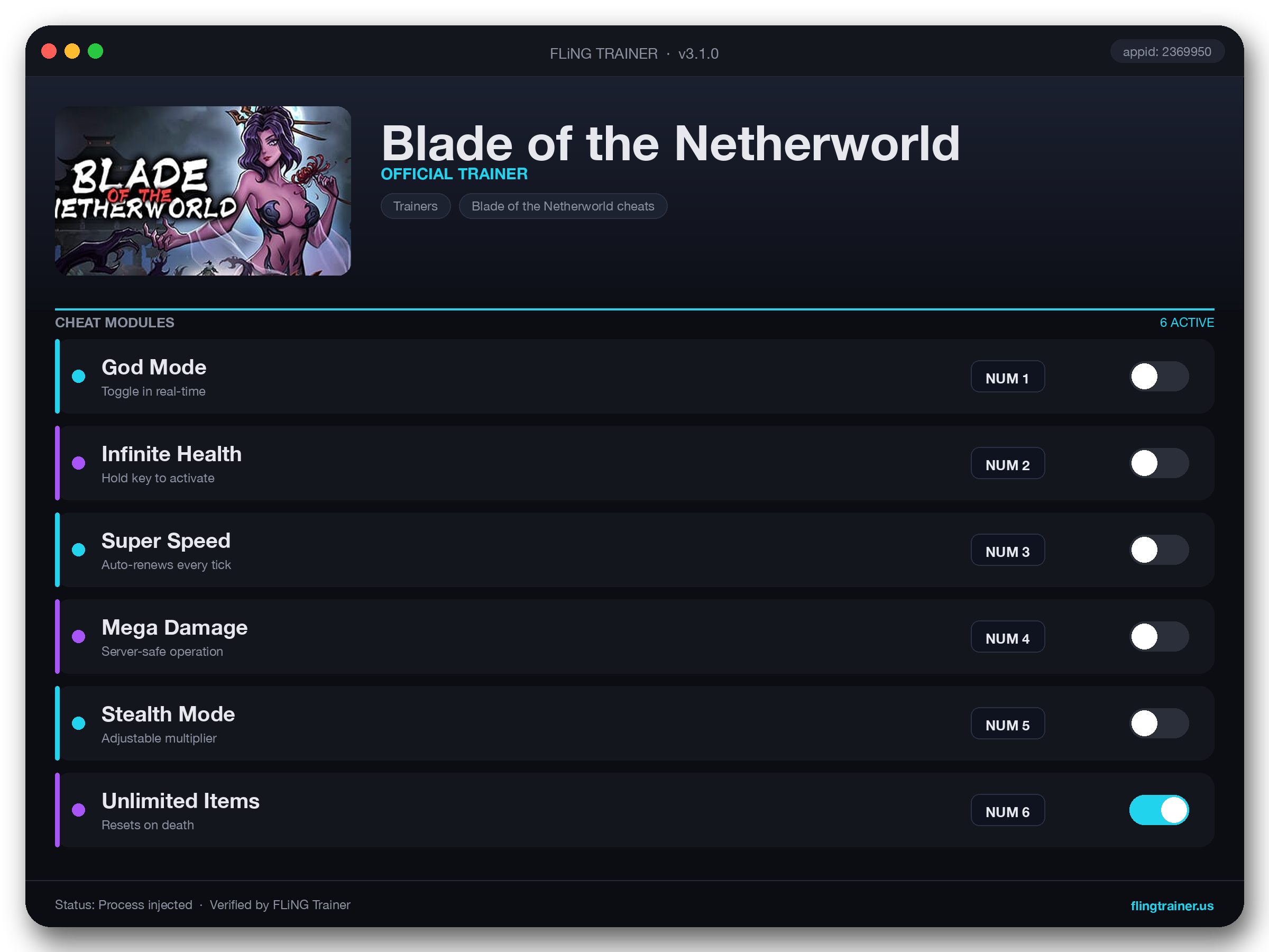 Blade of the Netherworld Trainer interface