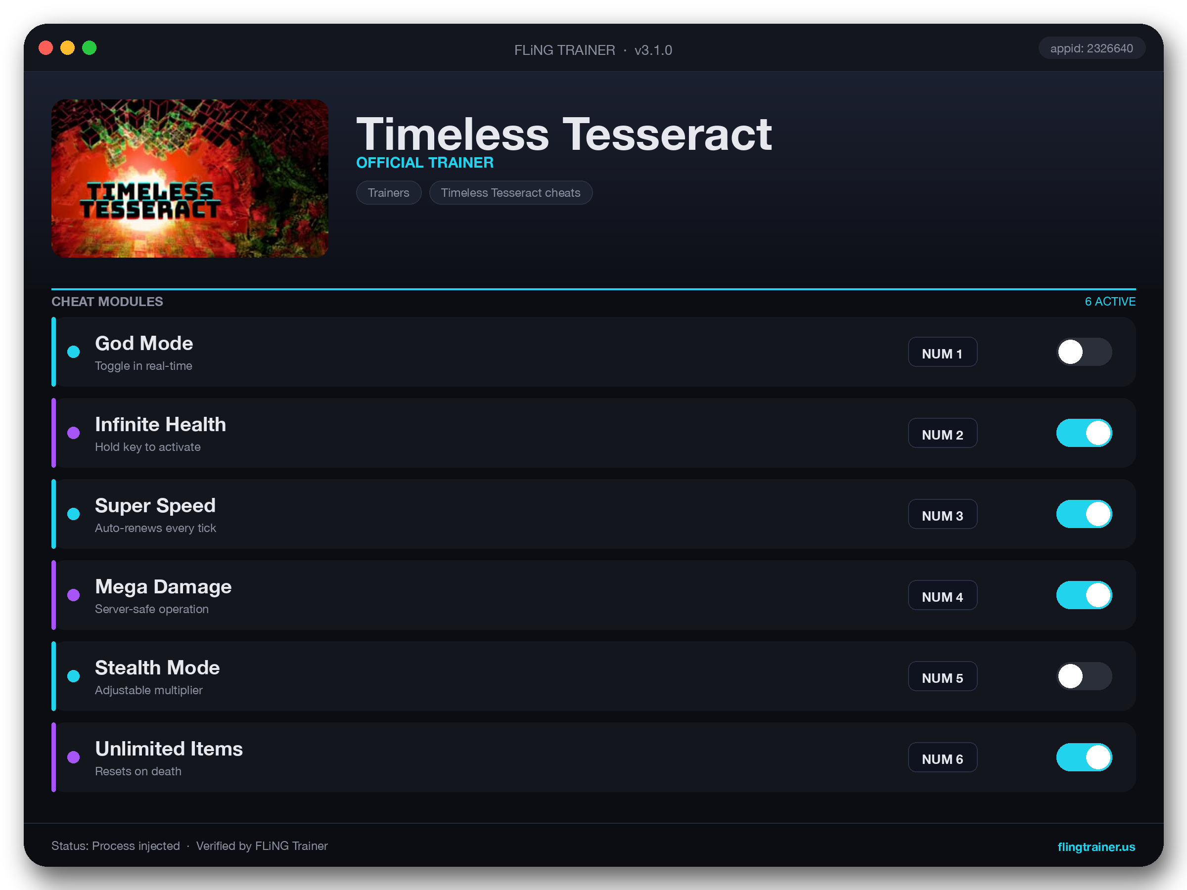 Timeless Tesseract Trainer interface
