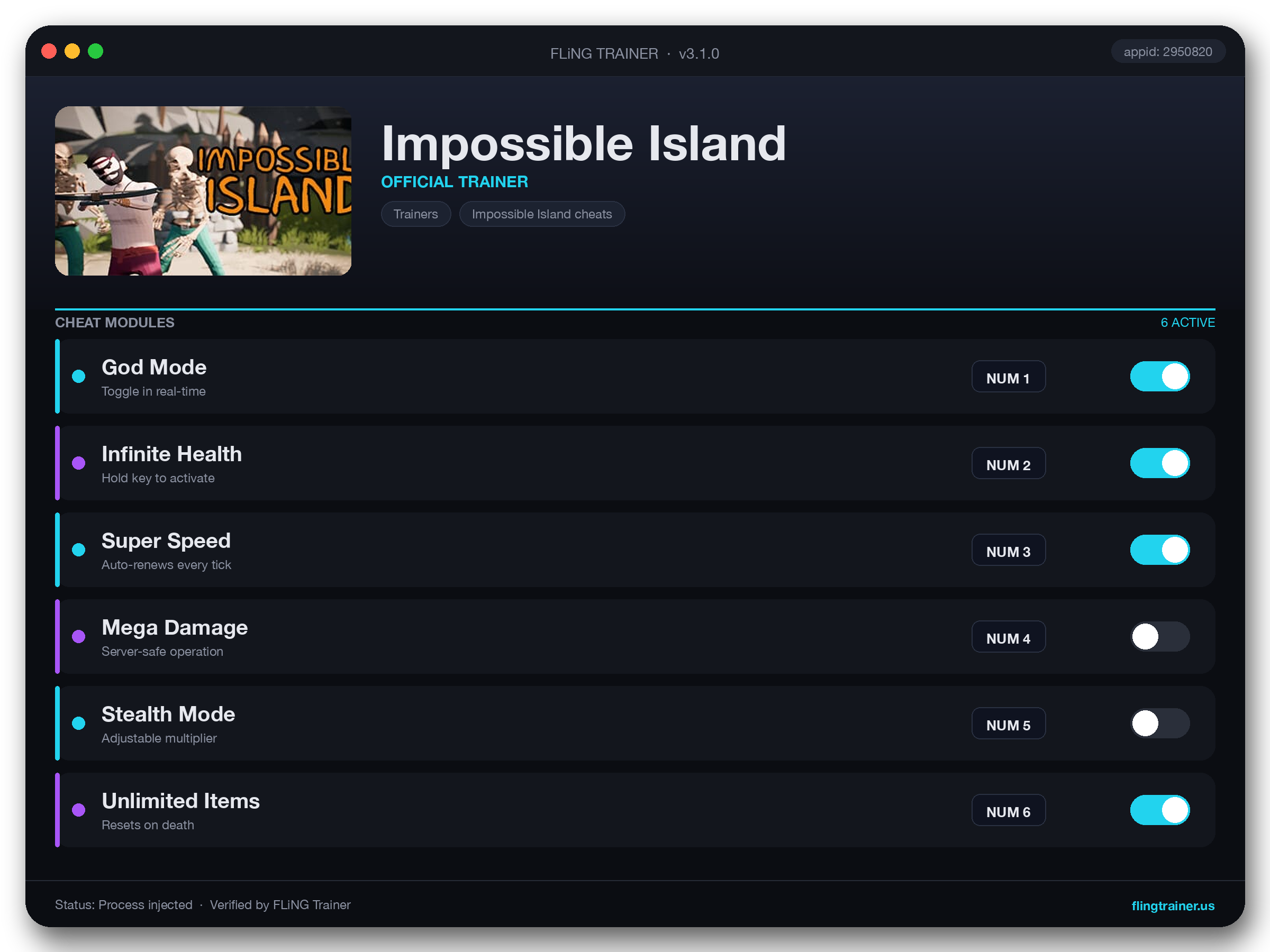 Impossible Island Trainer interface