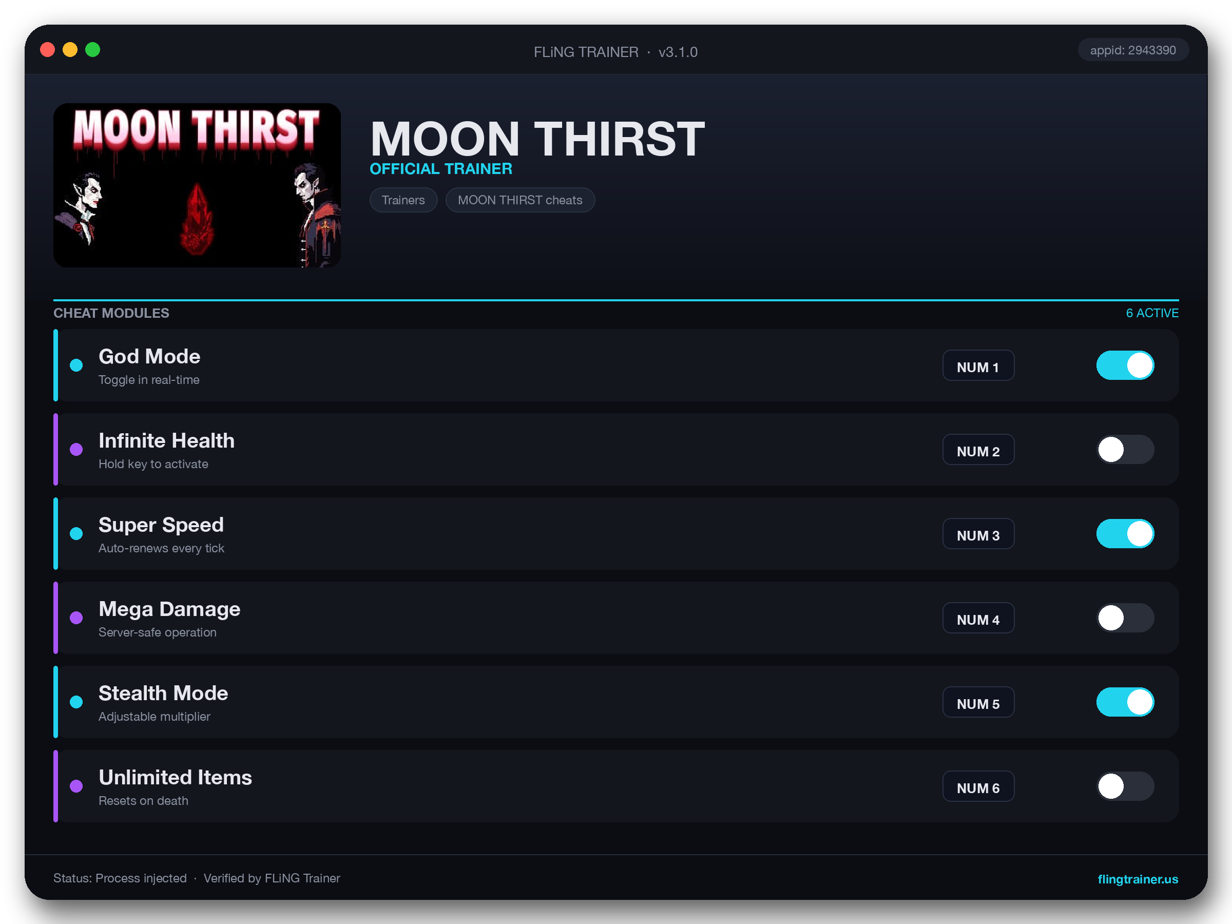 MOON THIRST Trainer interface