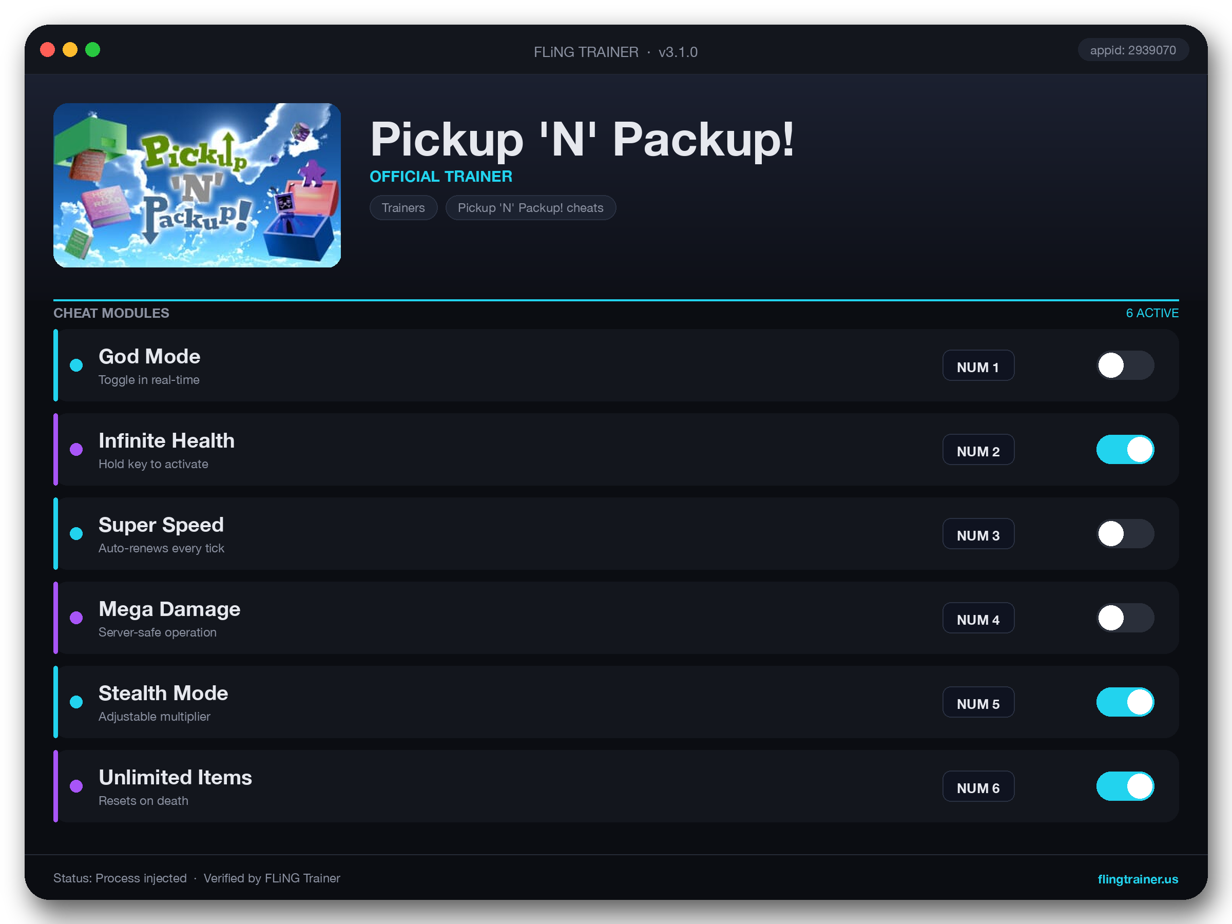 Pickup 'N' Packup! Trainer interface