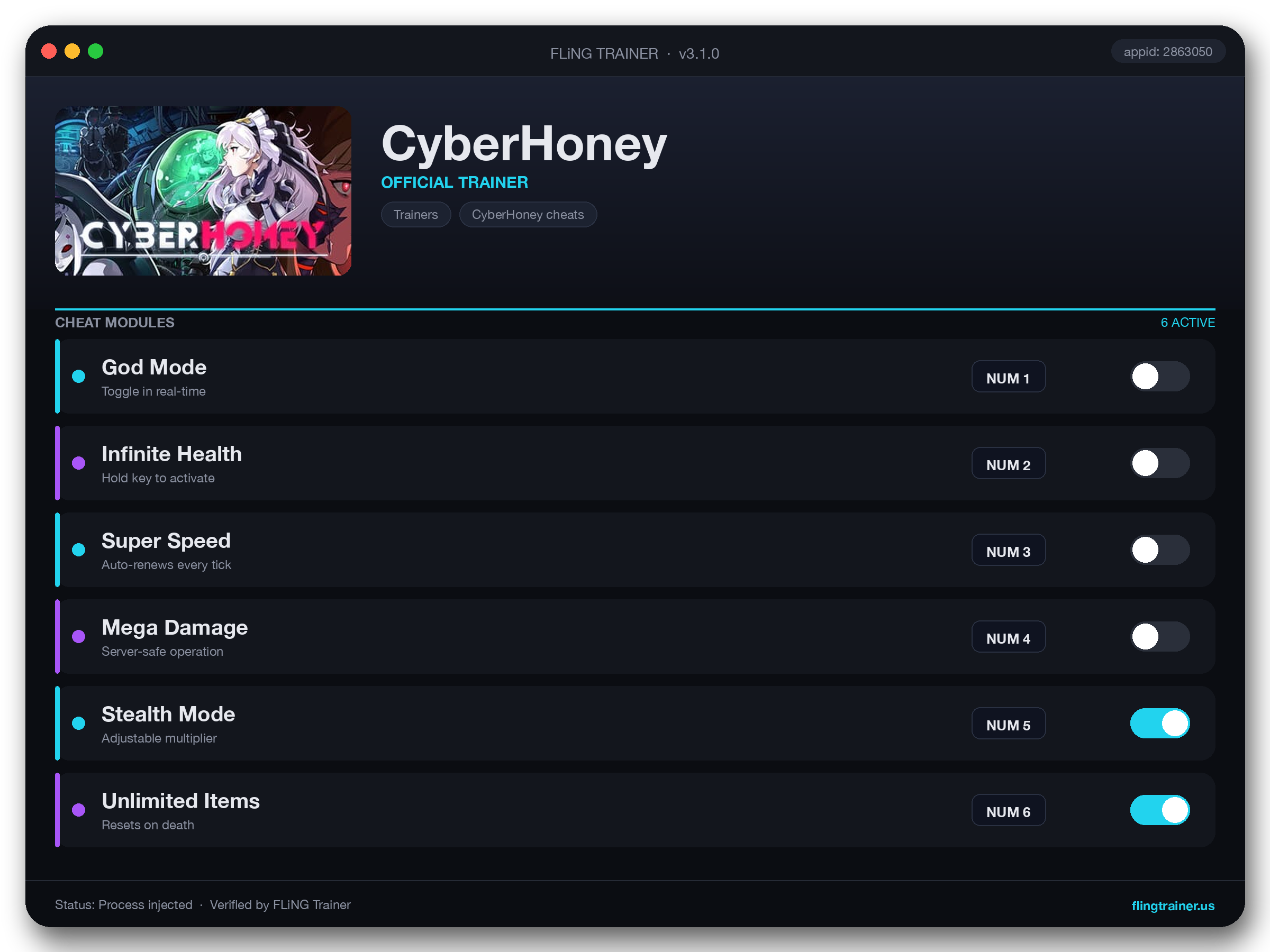 CyberHoney Trainer interface
