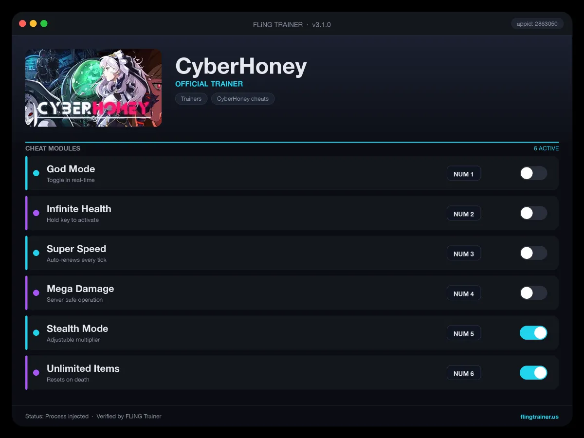 CyberHoney Trainer interface