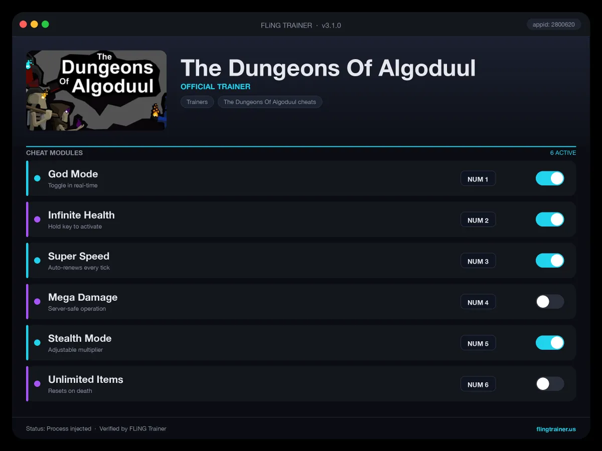 The Dungeons Of Algoduul Trainer interface