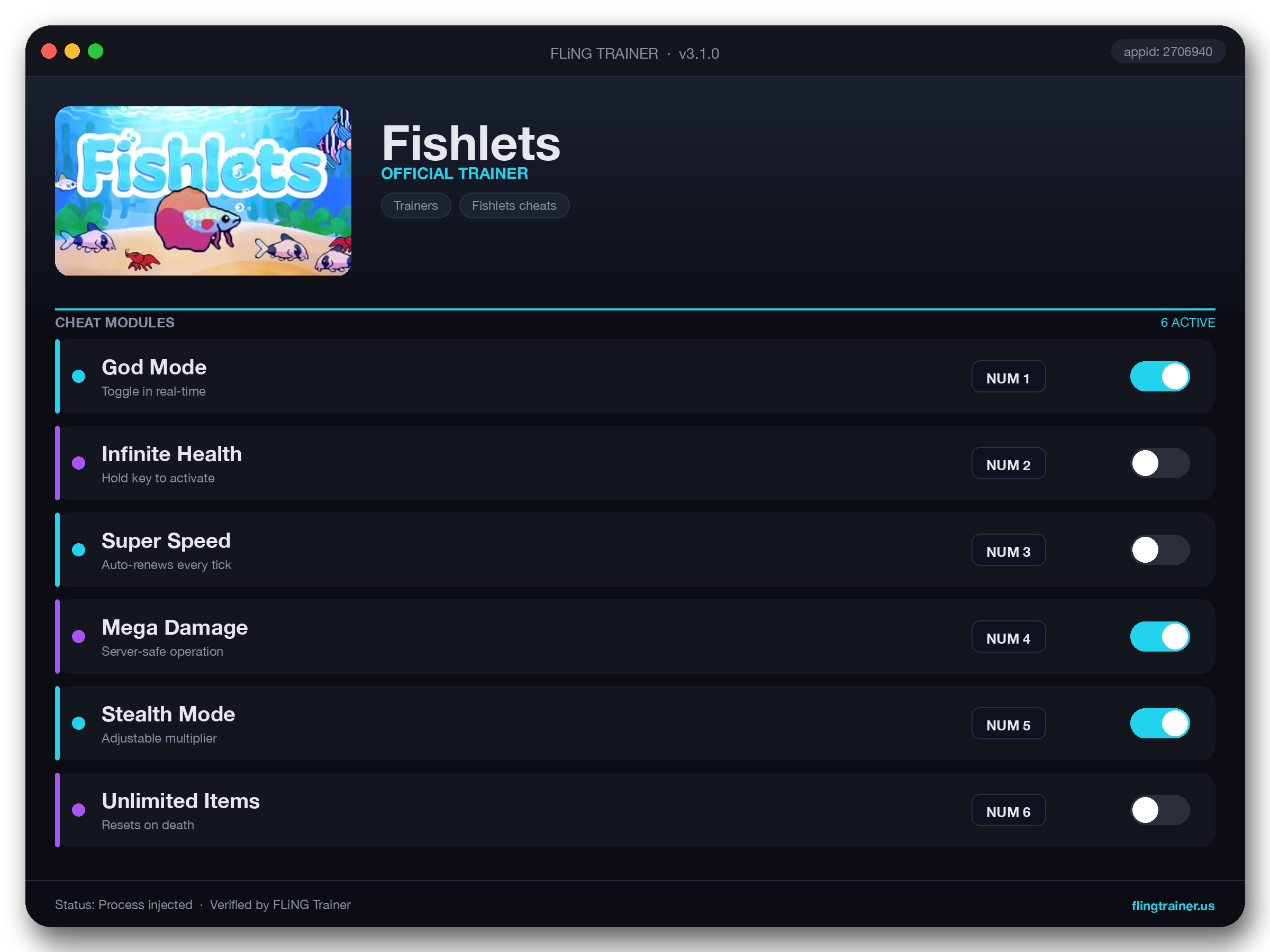 Fishlets Trainer interface
