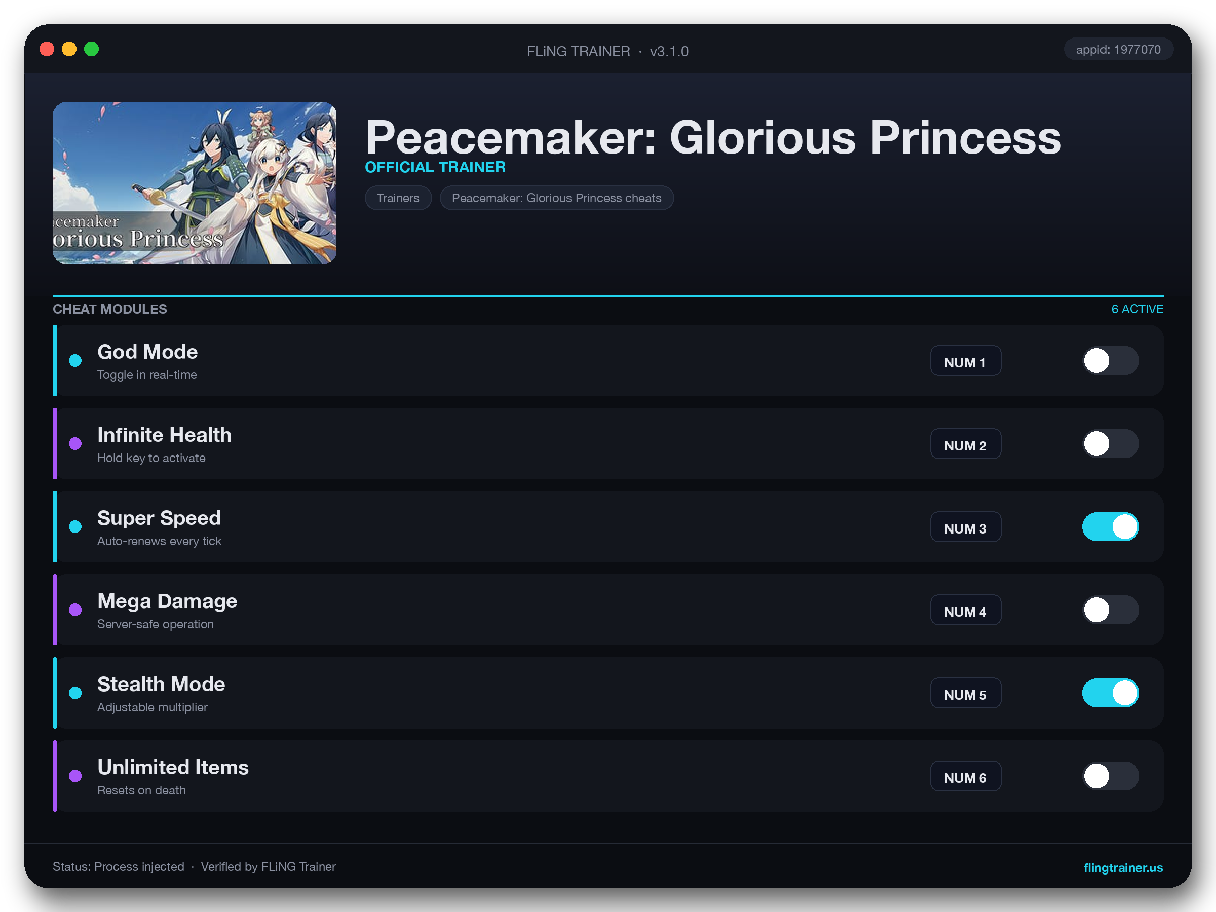 Peacemaker: Glorious Princess Trainer interface