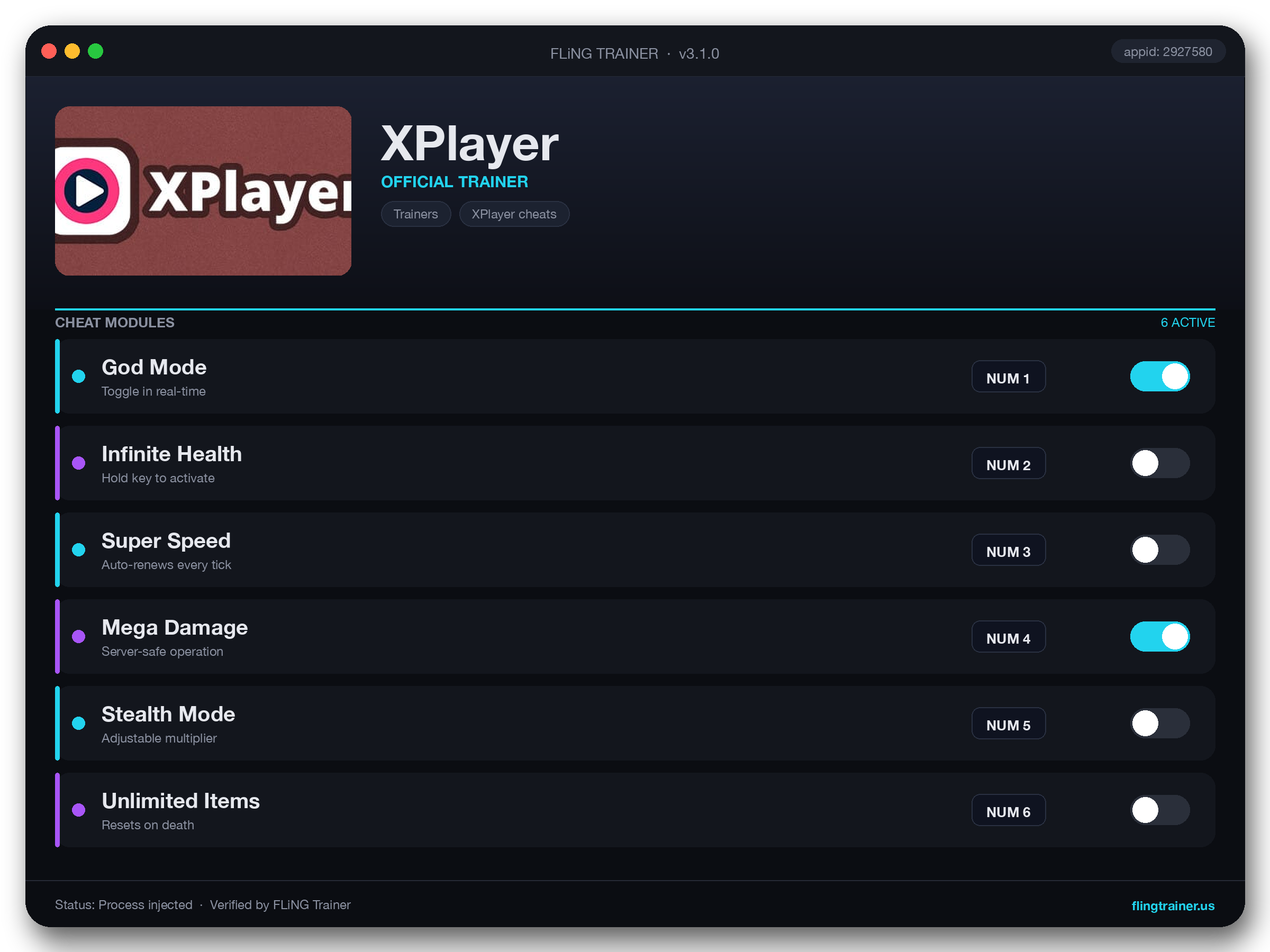 XPlayer Trainer interface