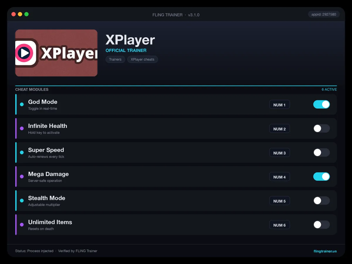 XPlayer Trainer interface