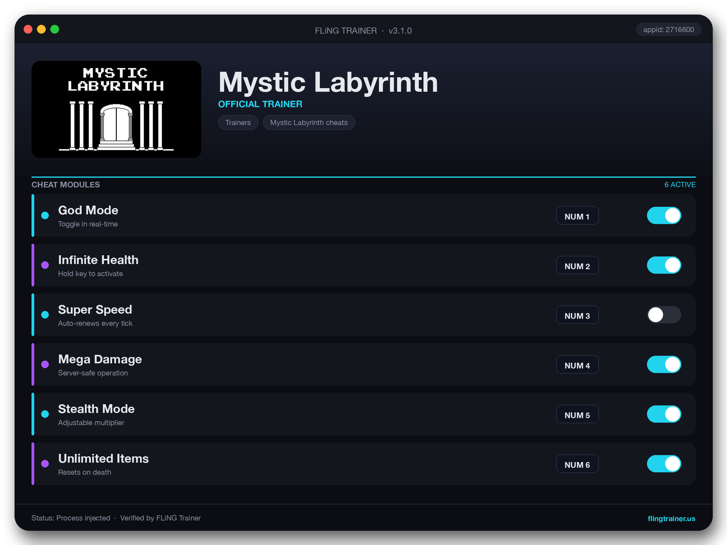 Mystic Labyrinth Trainer interface