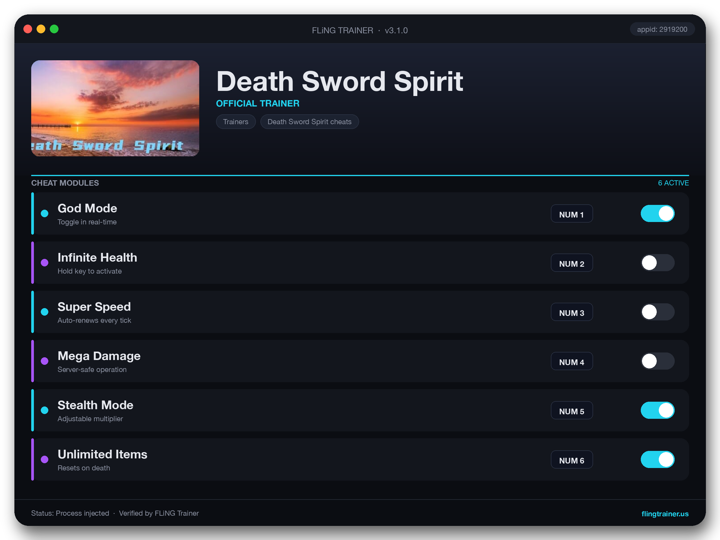Death Sword Spirit Trainer interface