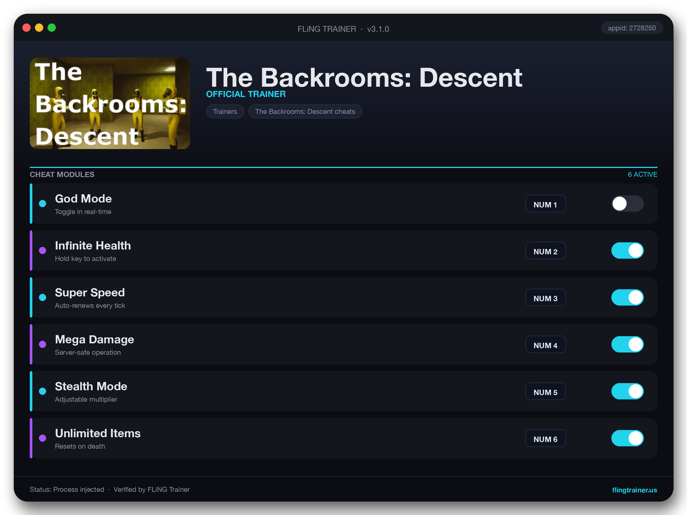 The Backrooms: Descent Trainer interface