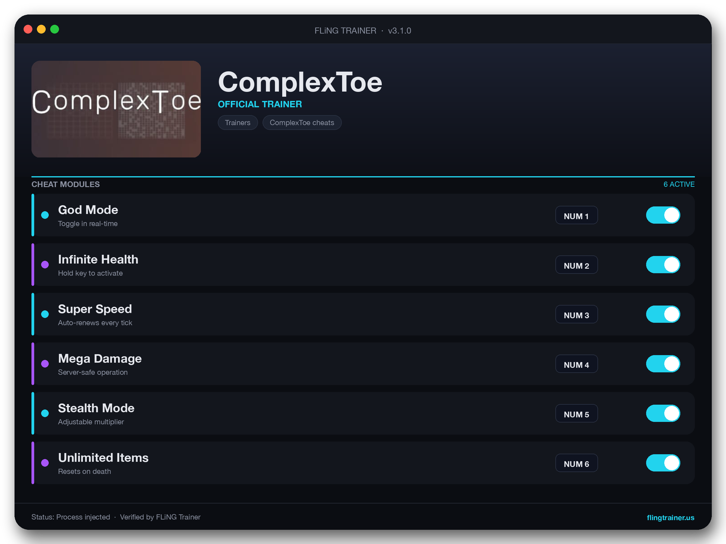 ComplexToe Trainer interface