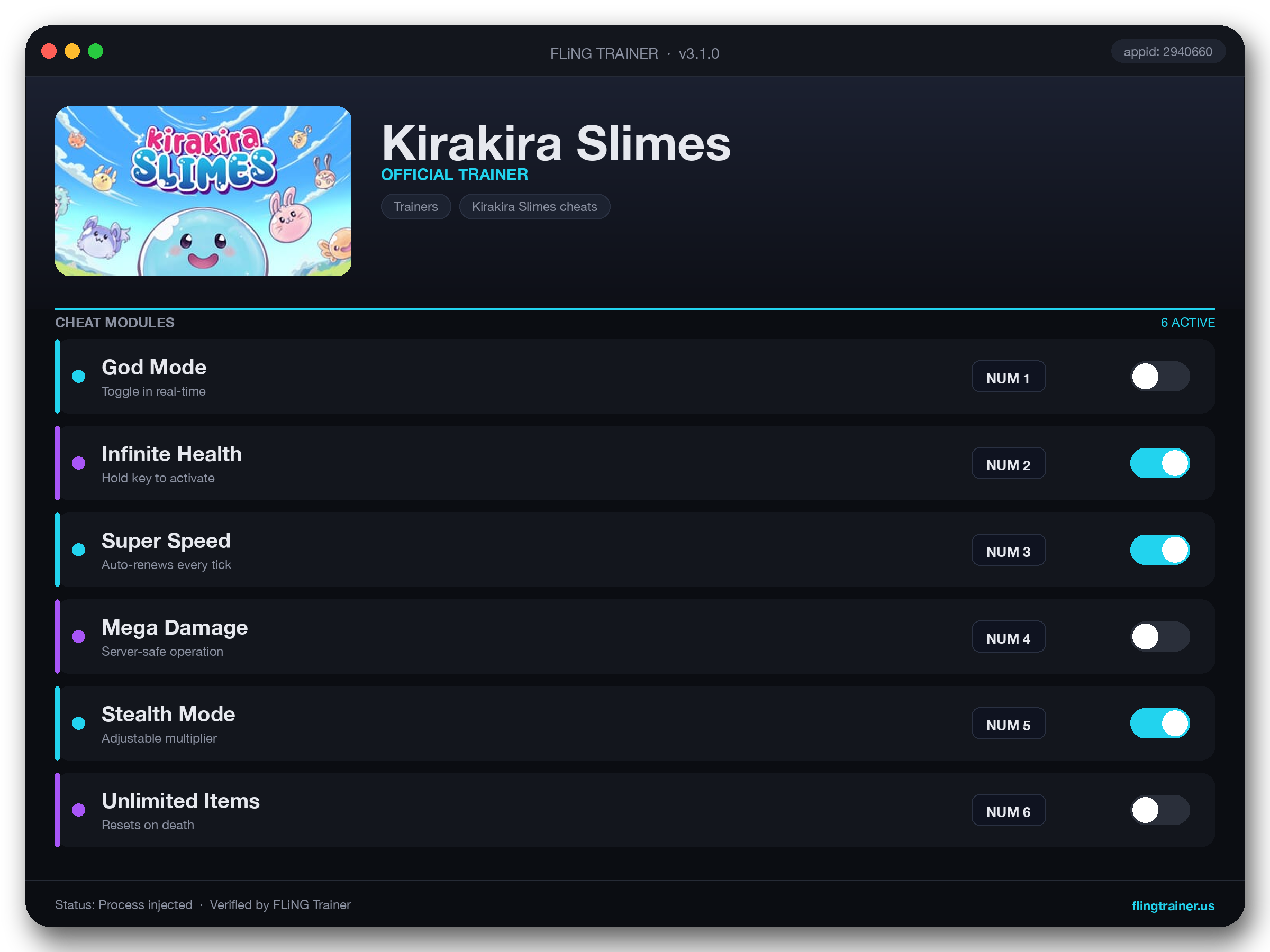 Kirakira Slimes Trainer interface