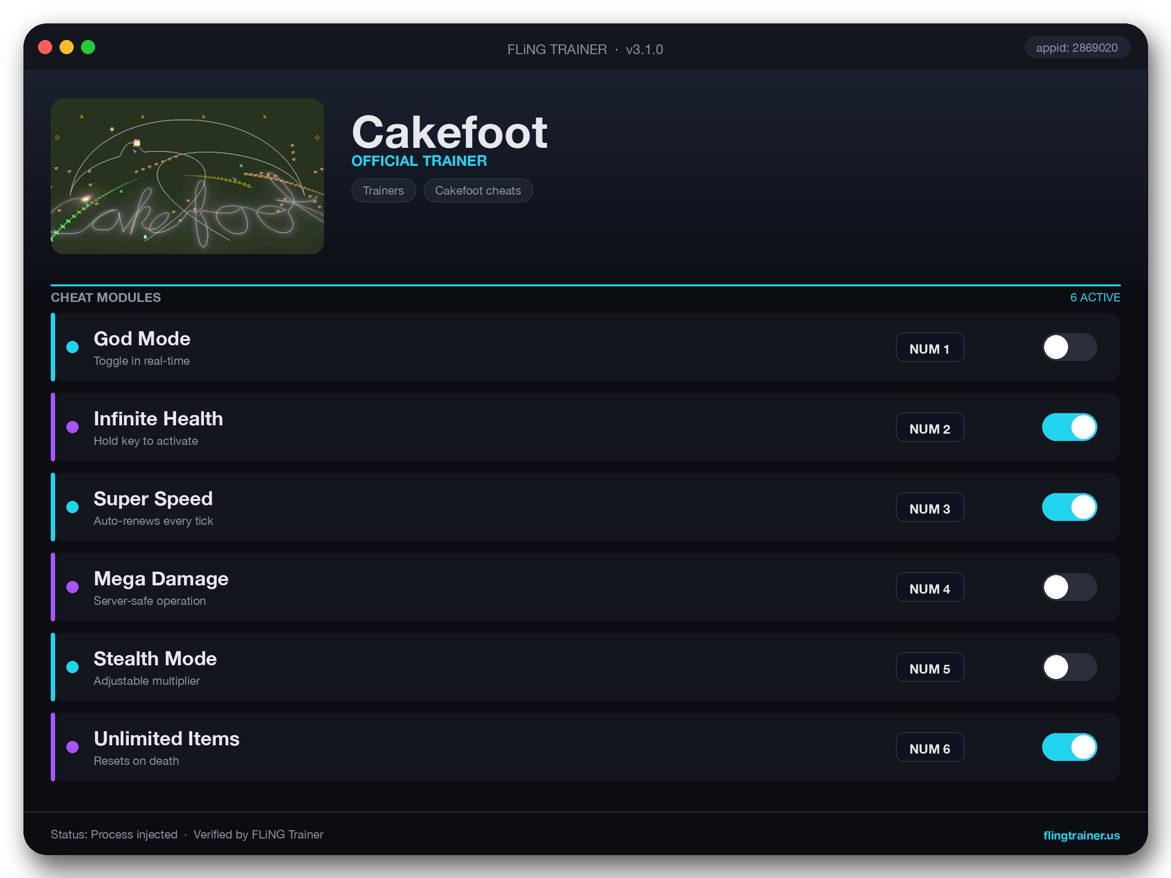 Cakefoot Trainer interface
