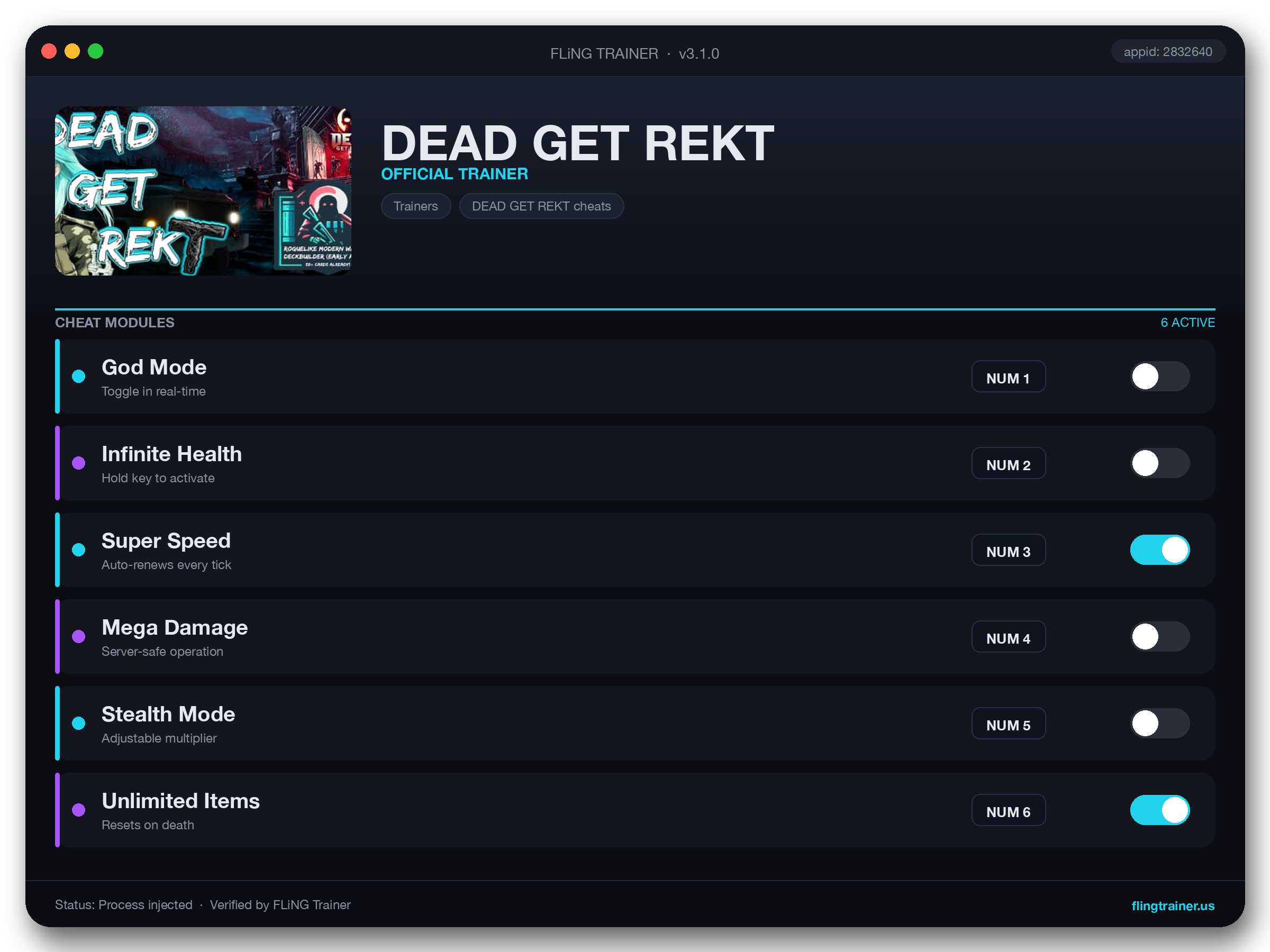 DEAD GET REKT Trainer interface