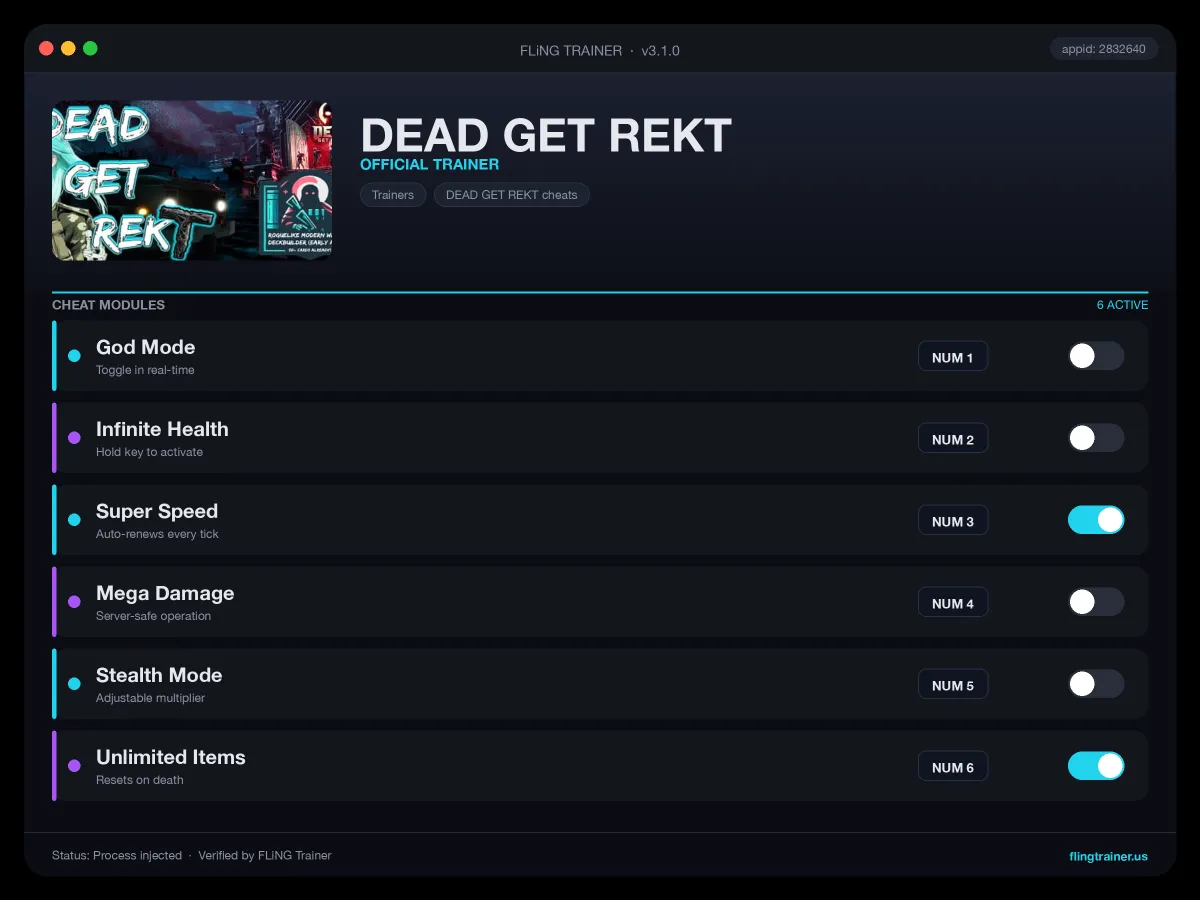DEAD GET REKT Trainer interface