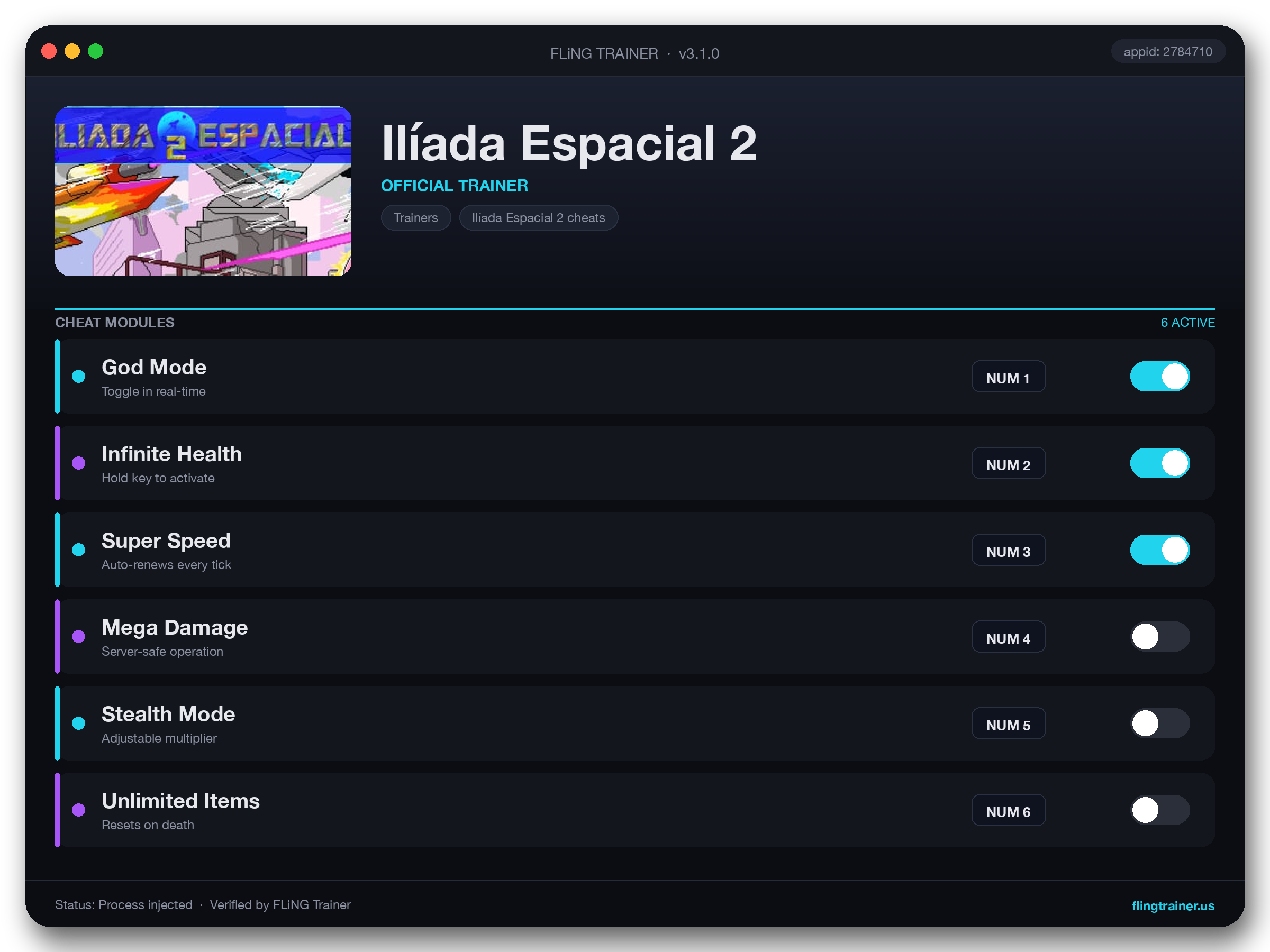 Ilíada Espacial 2 Trainer interface