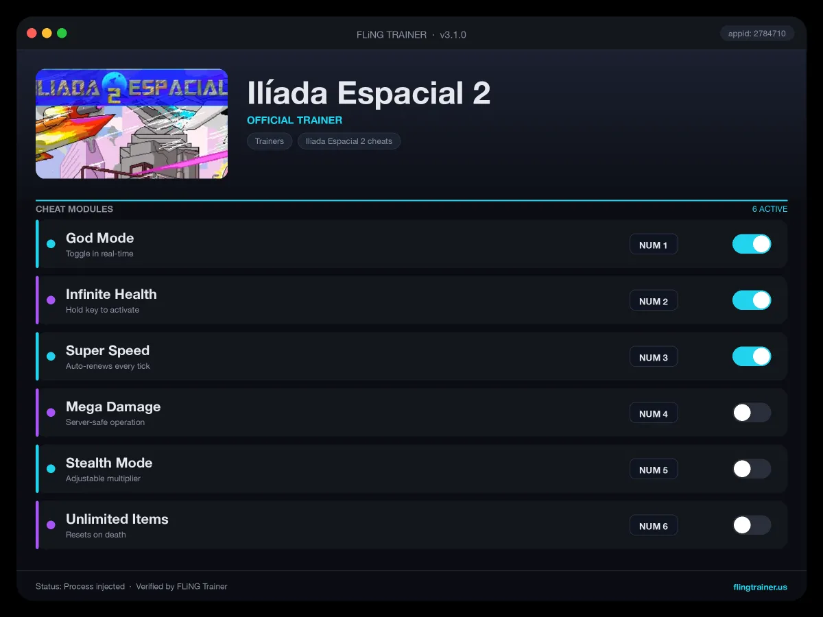 Ilíada Espacial 2 Trainer interface