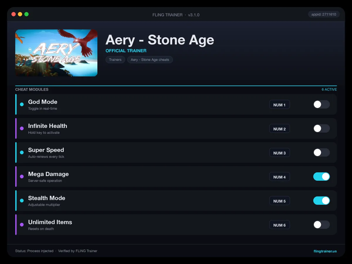 Aery - Stone Age Trainer interface